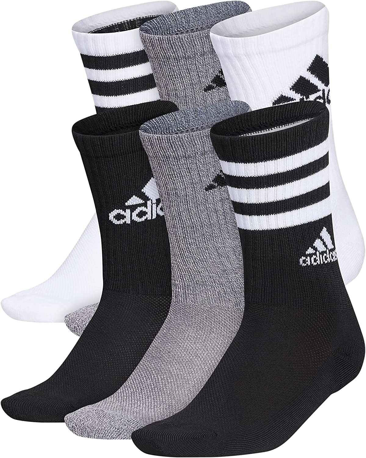 adidas Boys' Youth Cushioned Mixed 6-Pack Crew