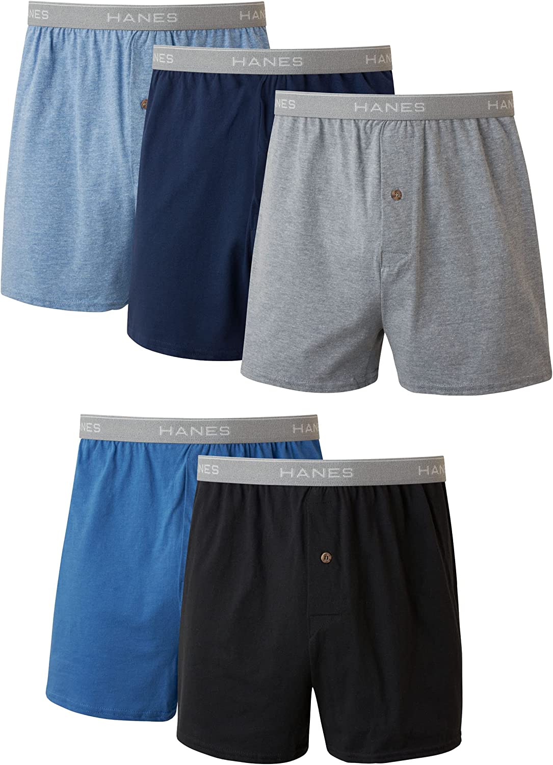 Hanes Men's Boxers 5-Pack, Cotton Knit Comfortable Boxer Underwear, Moisture-Wicking Cotton Boxers Multipack