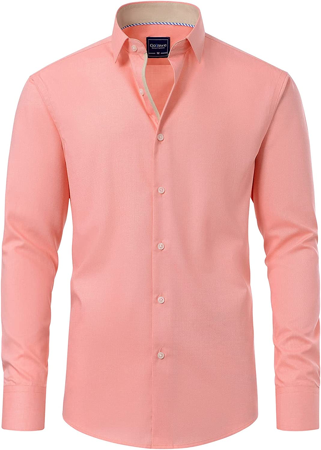 Gollnwe Men's Long Sleeve Slim Fit Casual Shirts Contrast Collar and Convertible Cuffs Dress Shirt