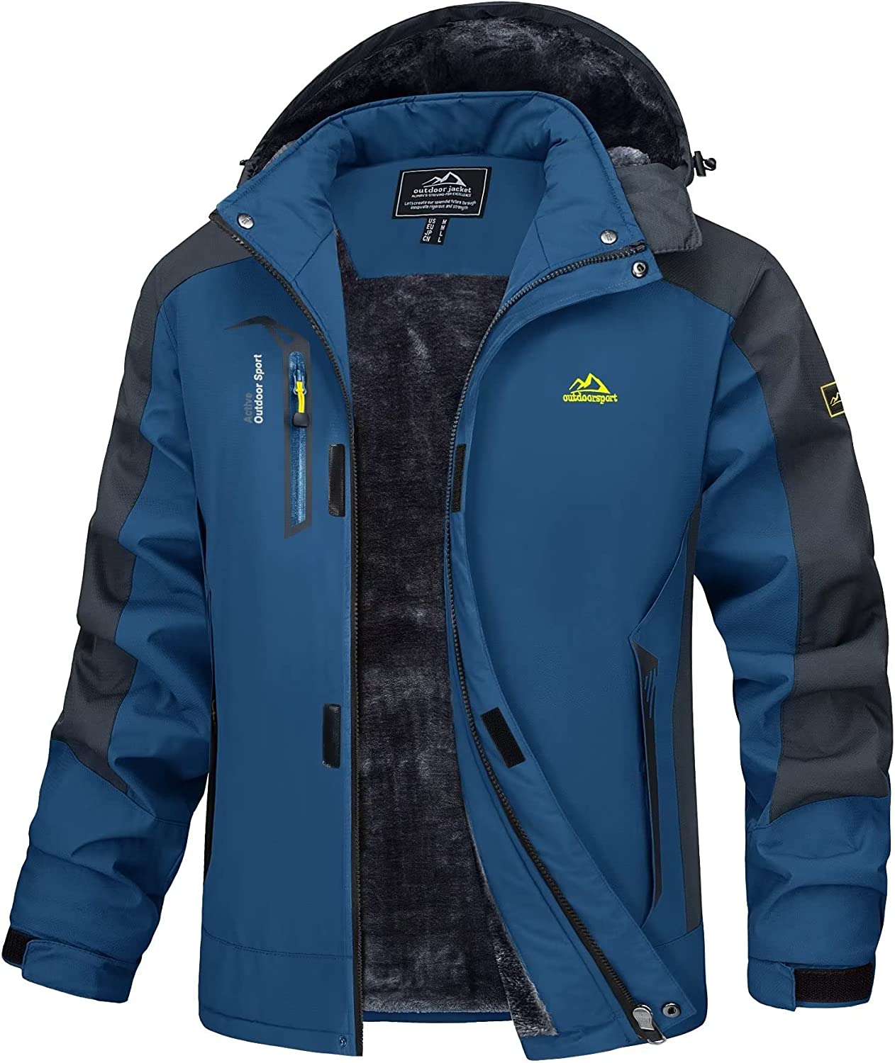 MAGCOMSEN Men's Winter Coats Waterproof Ski Snow Jacket Warm Fleece Parka Raincoats With Multi-Pockets