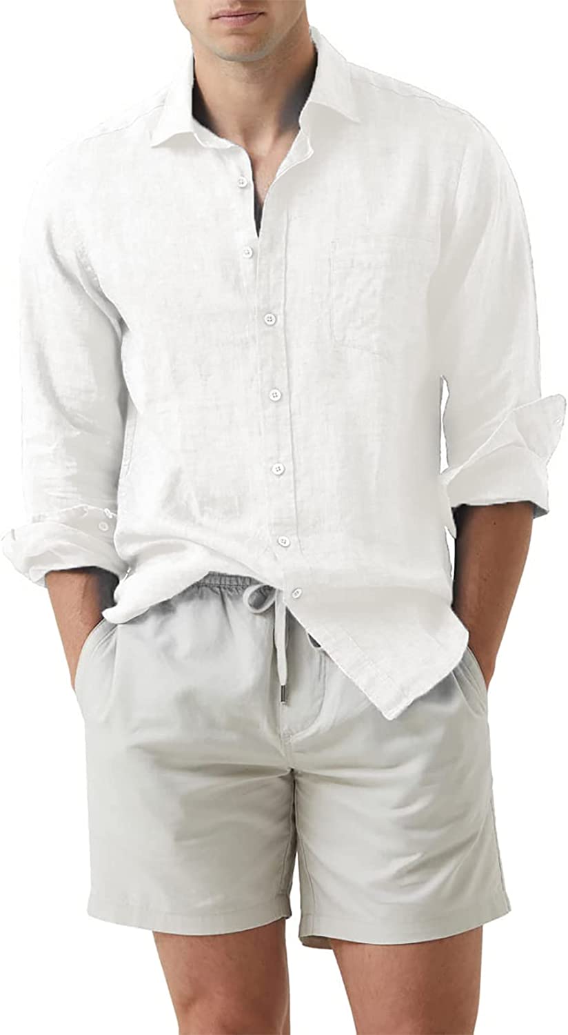 JMIERR Men's Cotton Linen Casual Stylish Button Down Shirt Long Sleeve Dress Shirts