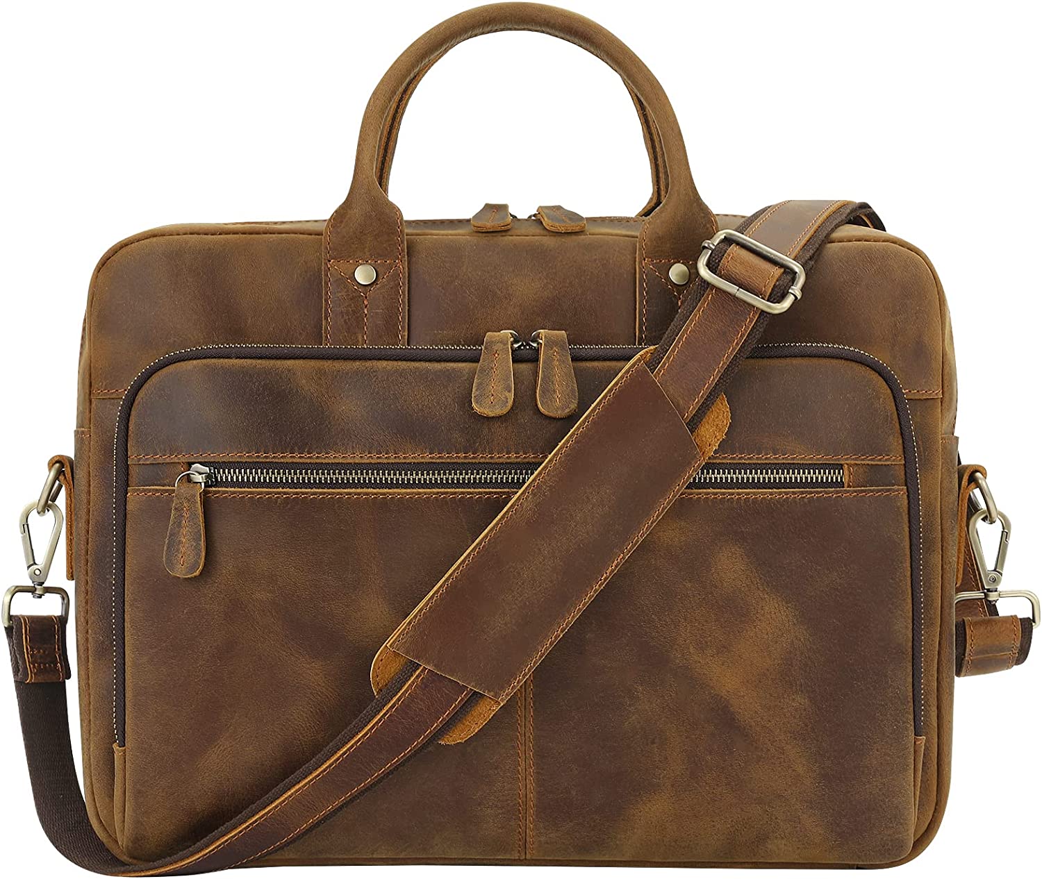 Ringsun Leather Briefcase for Men Large Satchel Bags, Mens Business Travel Case Messenger Bag, Fits 15.6" Leather Laptop Bag