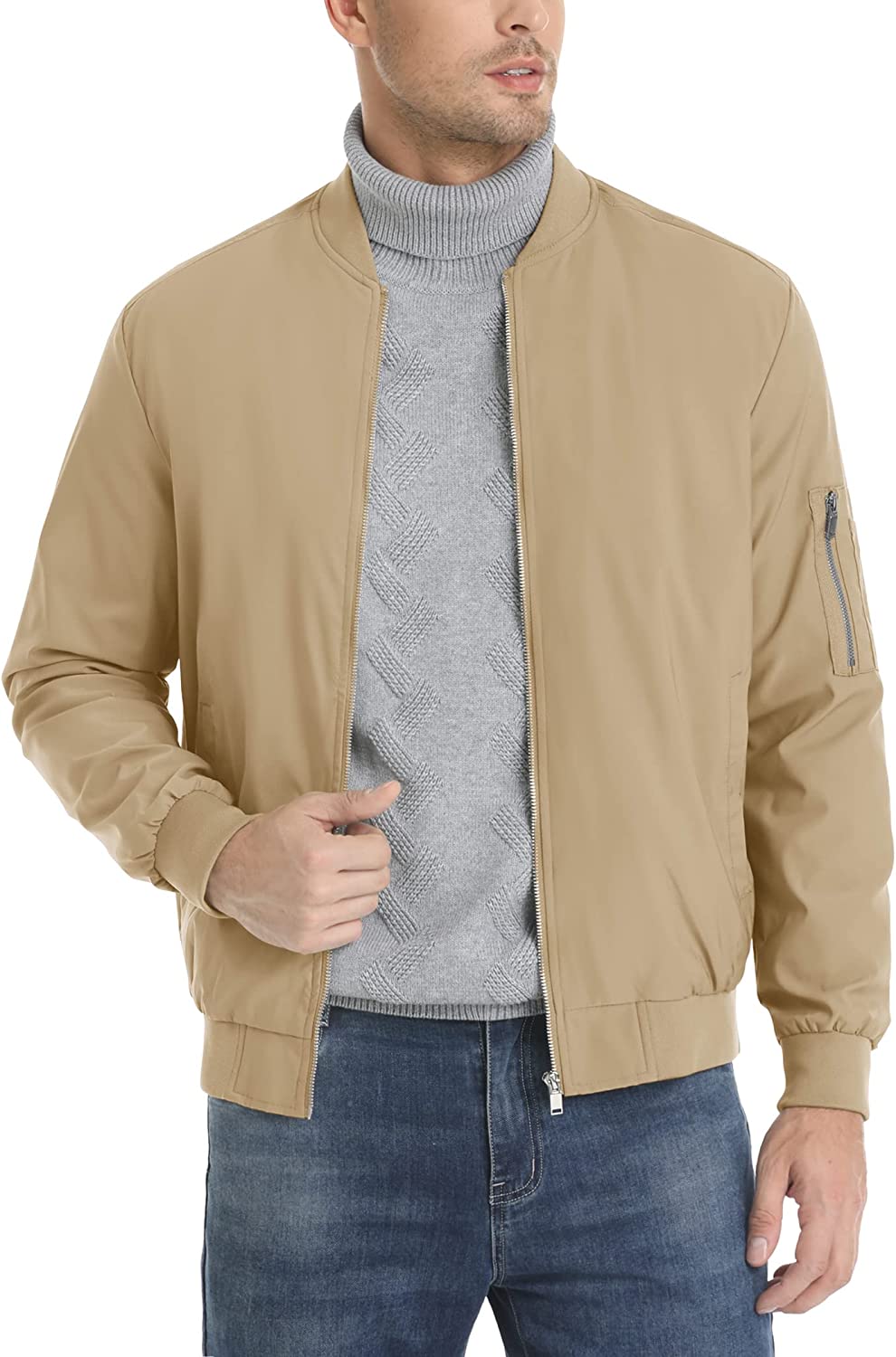 MAGCOMSEN Men's Jacket Lightweight Windbreaker Bomber Jacket Windproof Casual Jacket Zip Up Coats Outwear with 5 Pockets