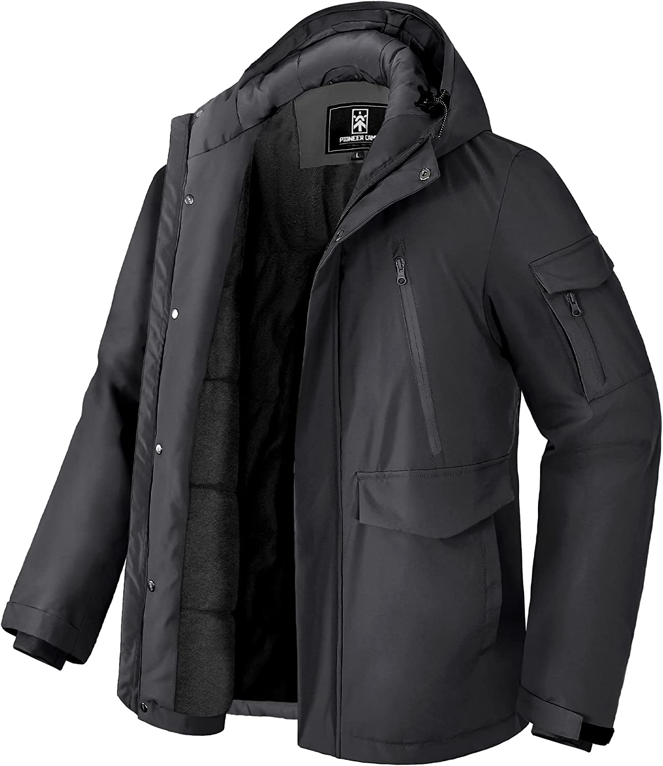 Pioneer Camp Men's Winter Coat Waterproof Fleece Lined Warm Winter Jacket with 9 Pockets Insulated Windproof Hooded Parka