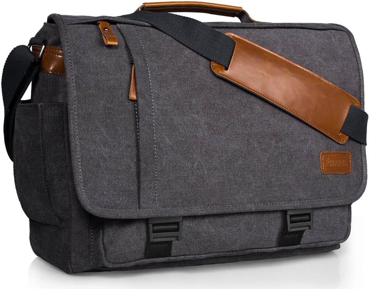 ESTARER Computer Messenger Bag 17-17.3 Inch Water-resistant Canvas Laptop Shoulder Bag for Travel Work College New Version, Grey