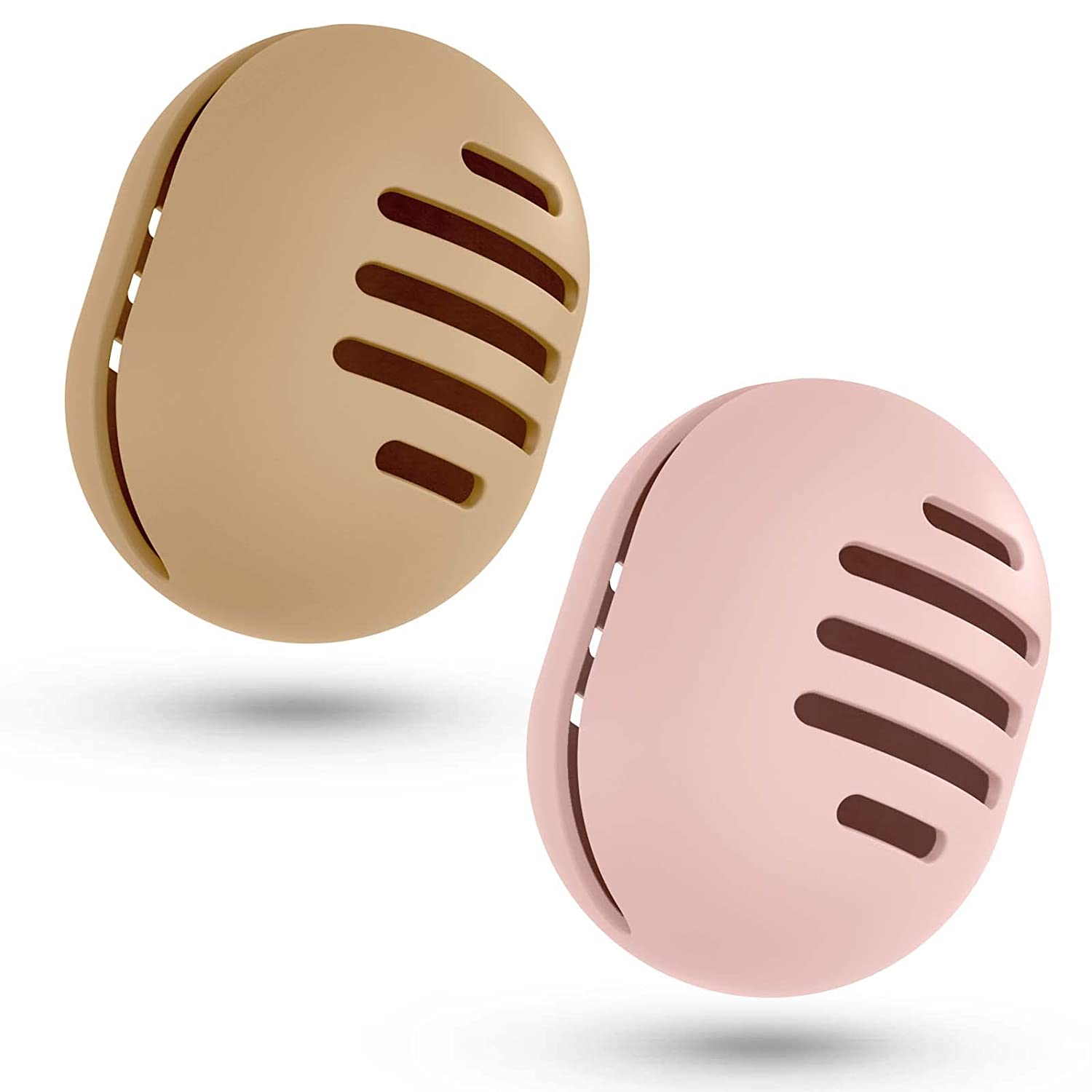 Fauxomor Makeup Sponge Holder,2PCS Double-sided Breathable Silicone Beauty Blender Holder for Travel,Shatterproof Makeup Sponge Travel Case for All Sponges Sanitary Reuse Easy to Carry,Khaki+Pink