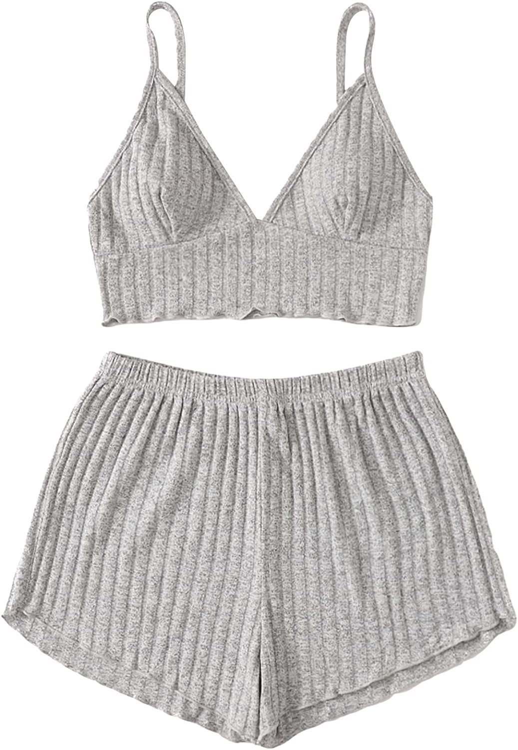 SOLY HUX Women's Sleepwear 2 Piece Lounge Set Pajama Set Rib Knit Spaghetti Strap Bralette Top and Shorts