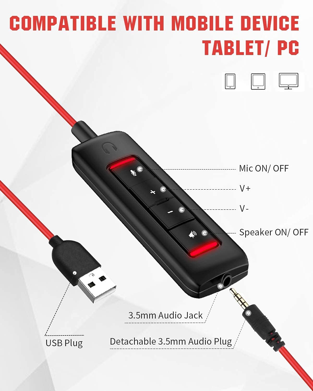 NUBWO USB Headset with Microphone for Laptop PC, headphones with Noise Cancelling Microphone for Computer, On-Ear Wired Office Call Center Headset for Boom Skype Webinars, In-line Control, Lightweight