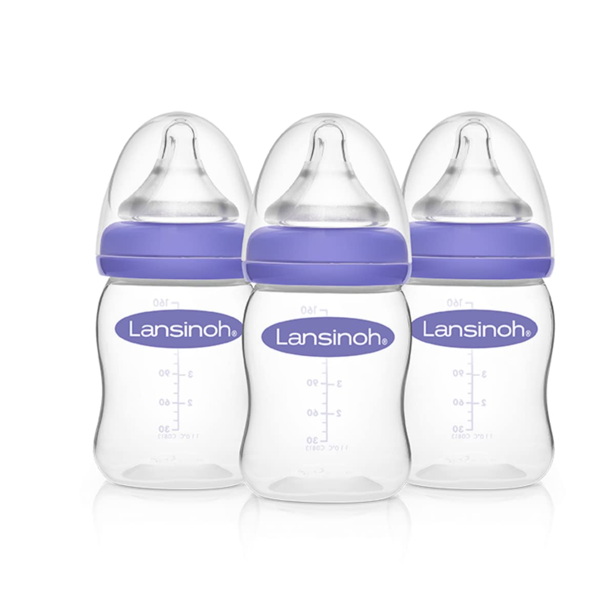 Lansinoh Baby Bottles for Breastfeeding Babies, 8 Ounces, 3 Count, Includes 3 Medium Flow Nipples (Size 3M)