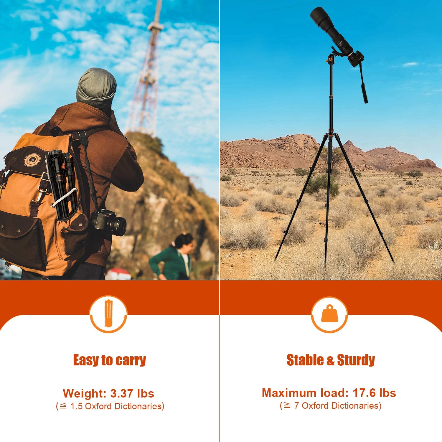 PHOPIK 77" Camera Tripod，Travel Tripod for DSLR，Professional Tripod with 360 Degree Ball Head，Camera Tripods &amp; Monopods with Carry Bag for Camera， Ipad，Phone，Lightweight Load up to 17.6 Pounds