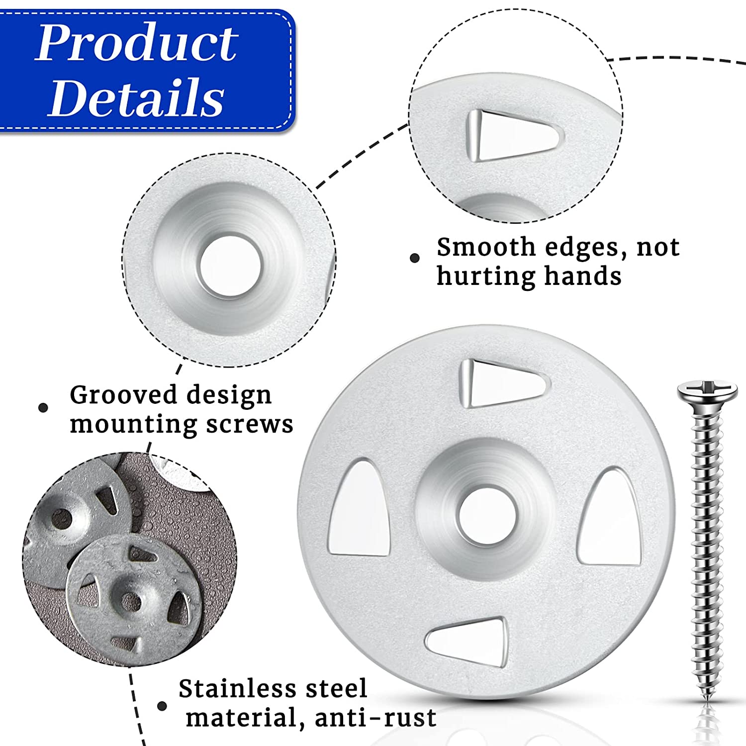 Board Fasteners Hardware Set 100 Pcs 1-1/4 Inch Stainless Steel Washers and 100 Pcs Screws for Fixing Fastening Installation