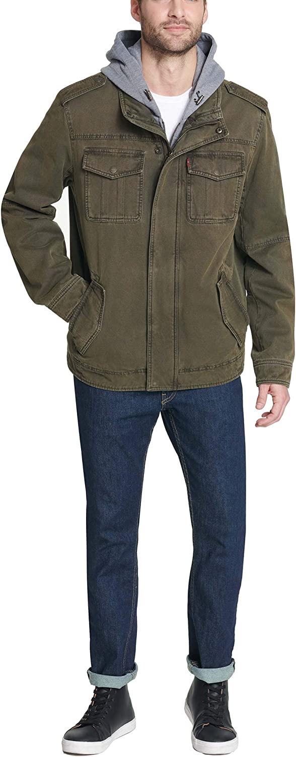 Levi's Men's Washed Cotton Hooded Military Jacket