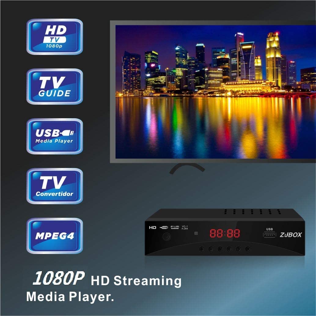 Digital TV Converter Box， ATSC Cabal Box - ZJBOX for Analog HDTV Live1080P with TV Recording&amp;Playback，HDMI Output，Timer Setting TV Tuner Function Set Top Box Digital Channel Free