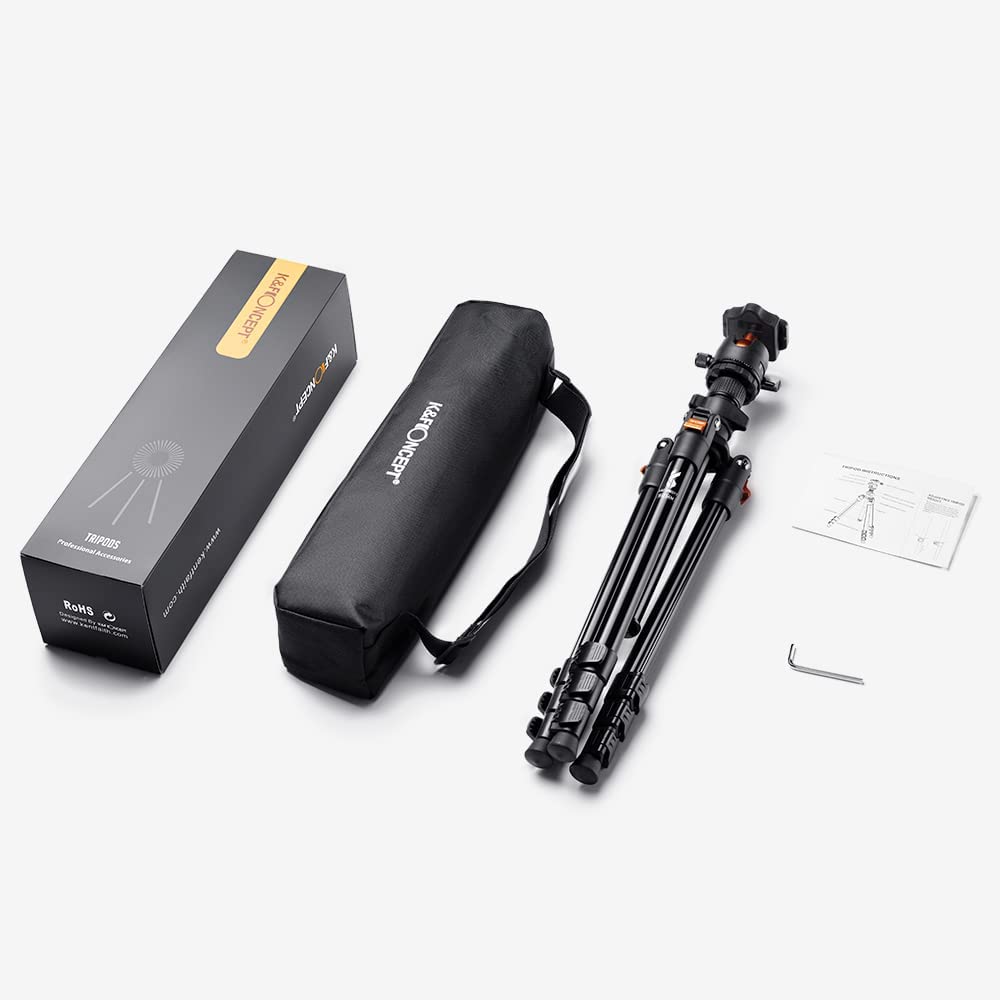K&F Concept 64 inch/163cm Camera Tripod,Lightweight Aluminum Travel Outdoor Tripods with 360 Degree Ball Head Load Capacity 8kg/17.6lbs,Quick Release Plate, for DSLR Cameras K234A0+BH-28L