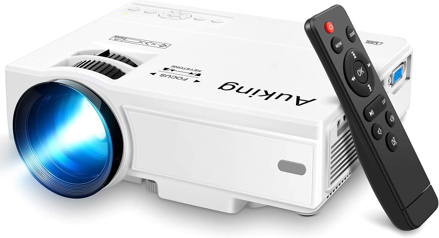 AuKing Projector, 2026 Upgraded Mini Projector, 7500 lumens Multimedia Home Theater Video Projector, Compatible with Full HD 1080P HDMI, USB, VGA, AV, Smartphone, Pad, TV Box, Laptop