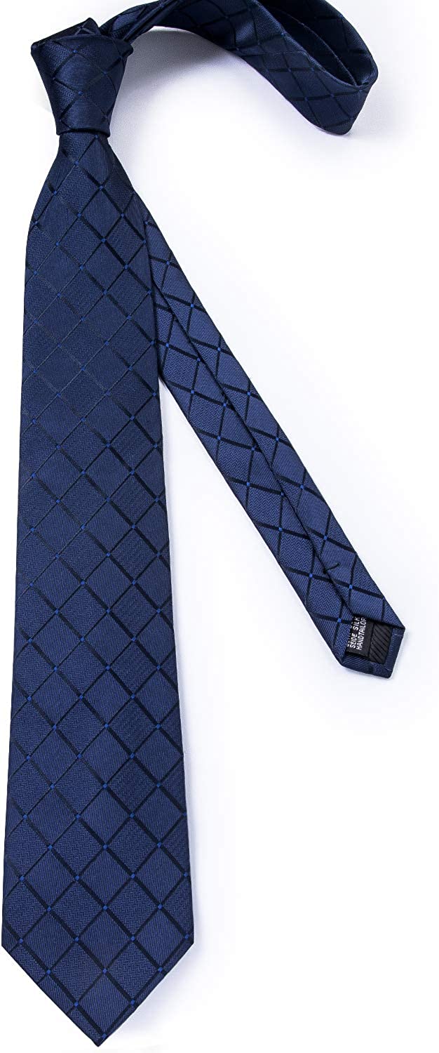 DiBanGu Plaid Tie Men's Silk Tie and Pocket Square Cufflinks Tie Clip Set Wedding Business