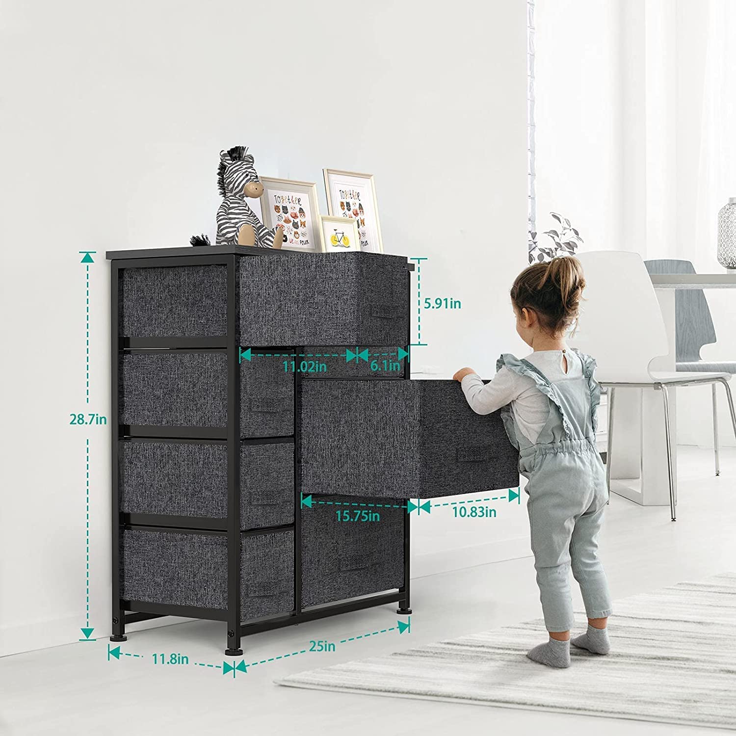 Pipishell Fabric Dresser with 7 Drawers， Storage Tower Drawer Dresser for Bedroom， Closets， Bedroom， Nursery Room， Hallway， Entryway， with Wood Top and Easy Pull Handle， Black