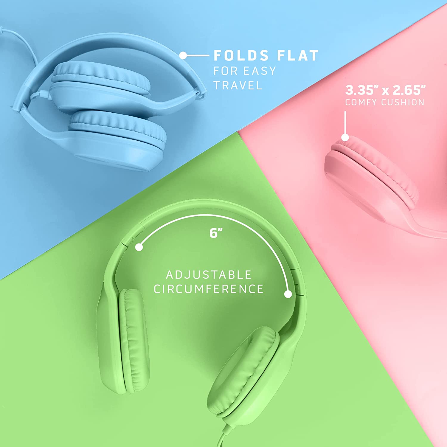 Sonitum Kids Headphones for School Bulk Set 5-Pack On-Ear， 3.5mm， Wired Headphones for Schools &amp; Libraries – Adjustable， Cushioned Wired Kids Headphones – School Headphones for Kids， (Mixed Colors