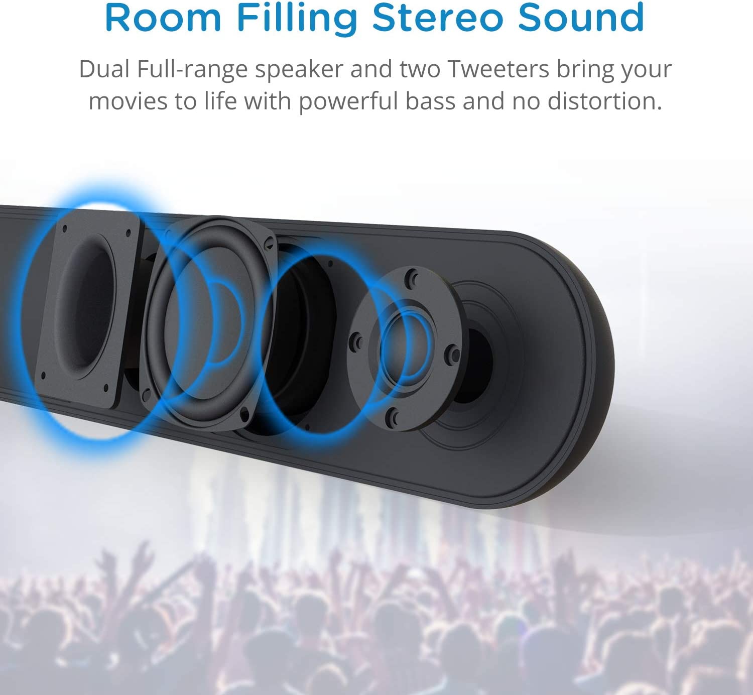 Soundbar， BESTISAN 80 Watts TV Sound Bar Home Theater Speaker with HDMI， Optical， RCA， AUX Port， Bluetooth 5.0， Movie/Music/Dialogue Audio Mode， Enhanced Bass Technology， Bass Adjustable，Version