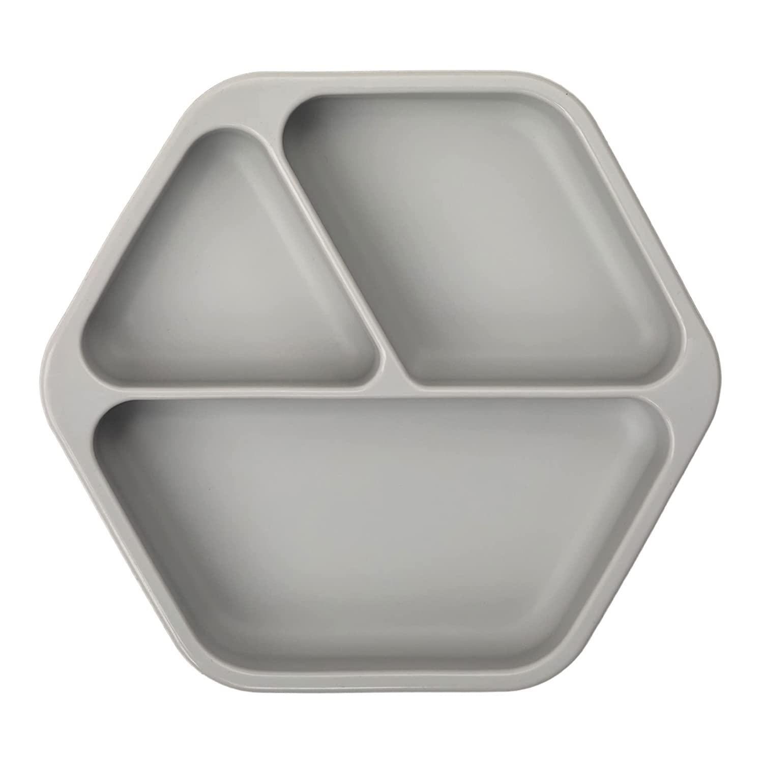 Tiny Twinkle Silicone Suction Baby Plate, Suction Grip Divided Dish for First Foods and Self-Feeding, 6-24 Months, Baby Led Weaning Supplies for Independent Eating (Grey, Plate)