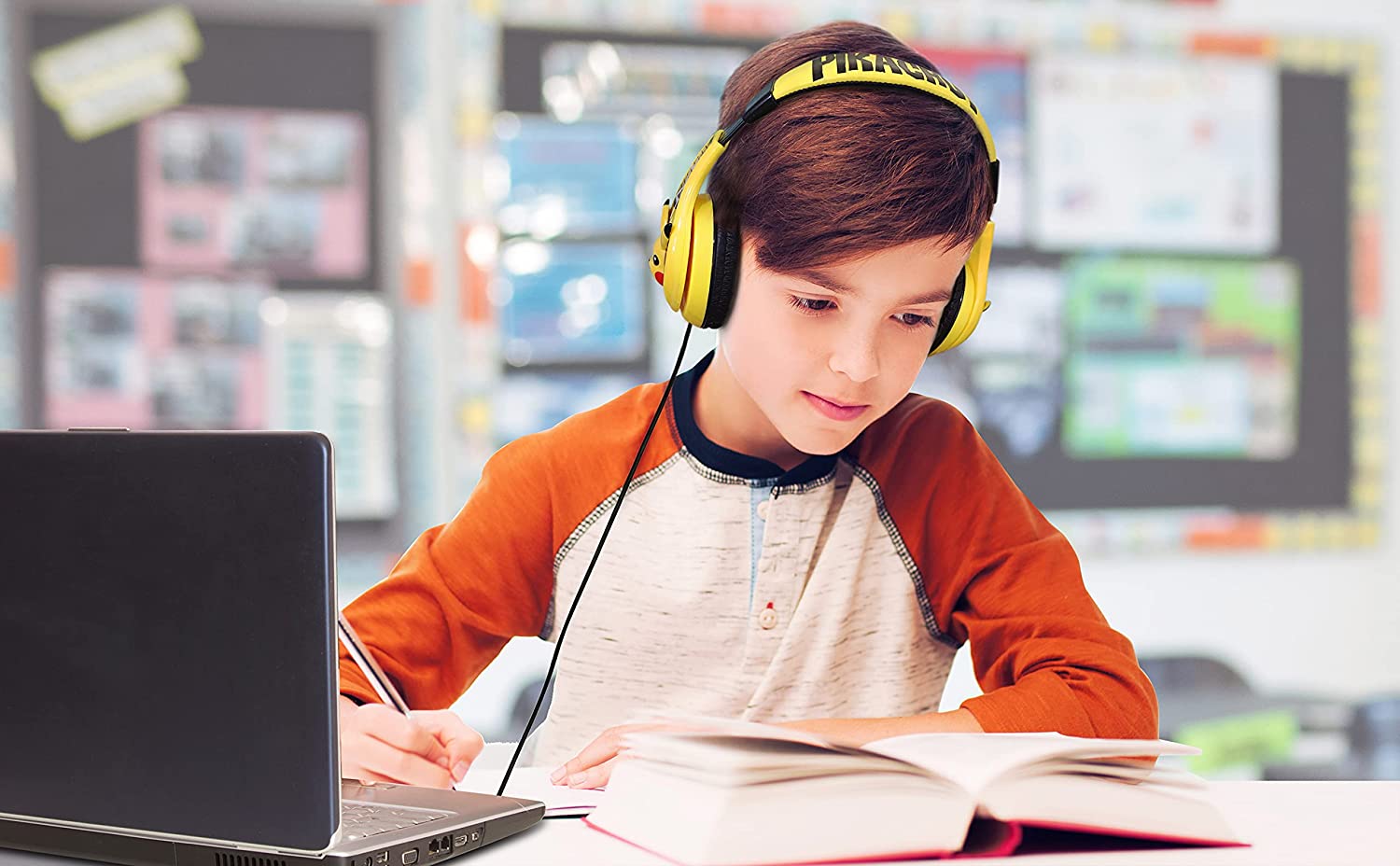 Pokemon Pikachu Kids Headphones， Adjustable Headband， Stereo Sound， 3.5Mm Jack， Wired Headphones for Kids， Tangle-Free， Volume Control， Children's Headphones On Ear for School Home， Travel