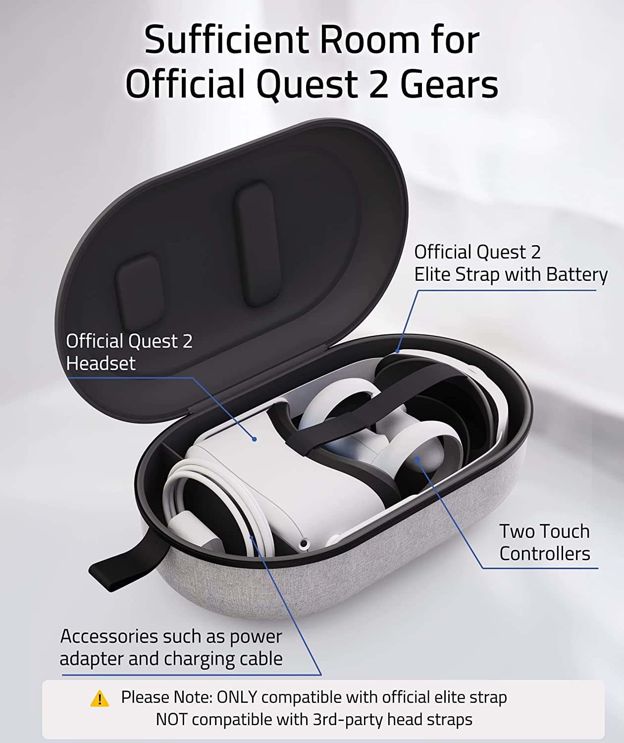 Syntech Hard Carrying Case Compatible with Meta/Oculus Quest 2 Accessories VR Headset with Elite Strap, Touch Controllers and Other Accessories, Ultra-Sleek Design for Travel and Storage (Grey)