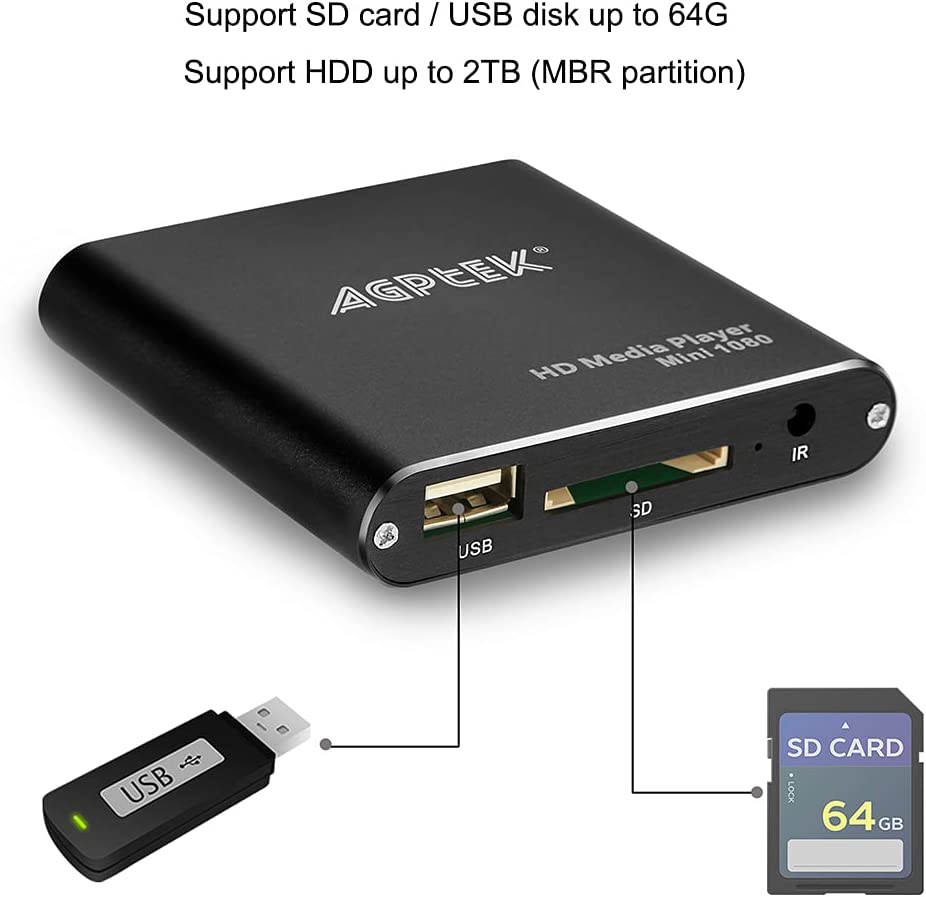 HDMI Media Player， Black Mini 1080p Full-HD Ultra HDMI Digital Media Player for -MKV/RM- HDD USB Drives and SD Cards