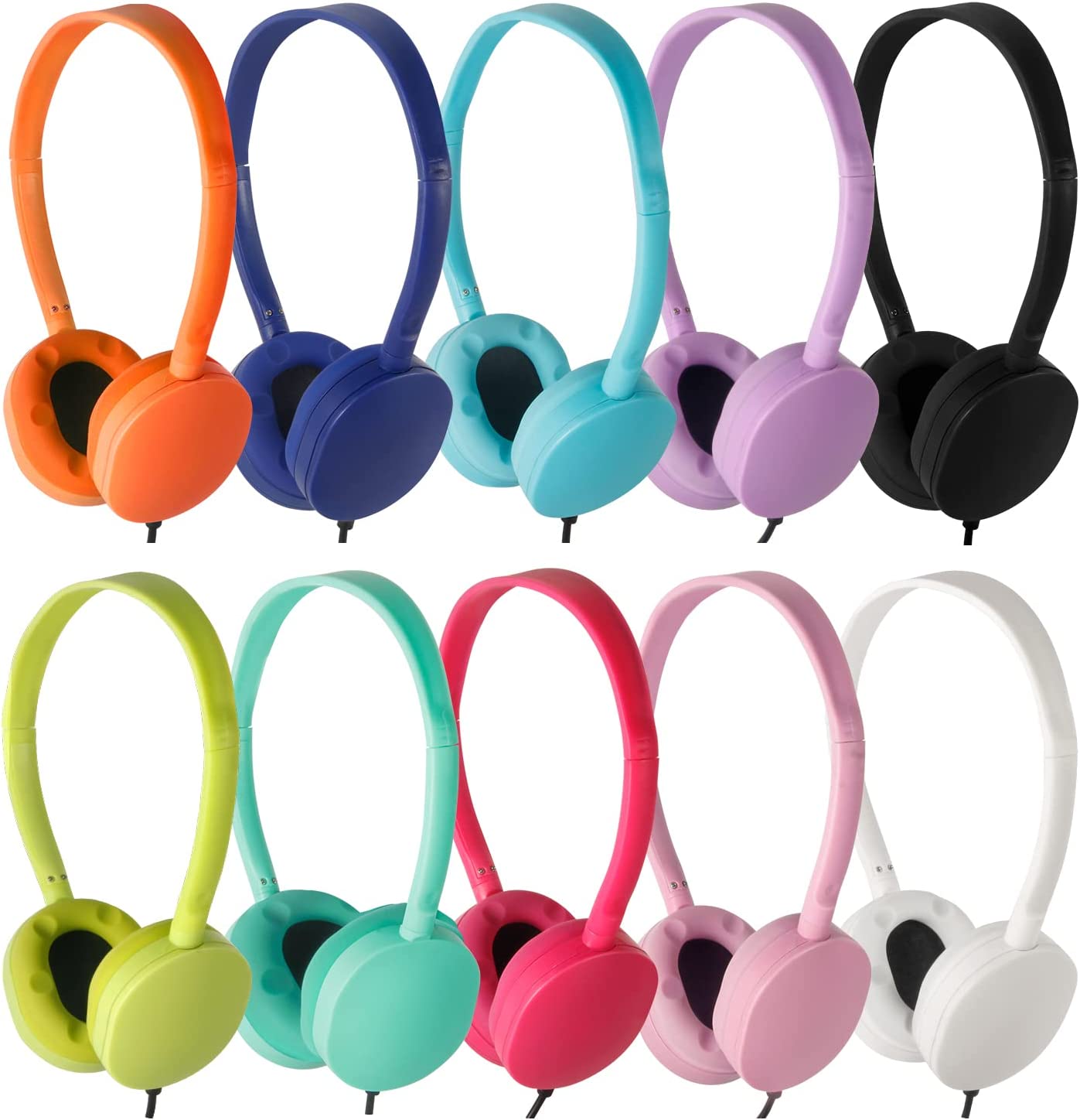 CN-Outlet 10 Pack Headphones for Kids School Classroom Bulk Multi Colored， Durable Wired Adjustable Student Earphones with 3.5mm Plug for Computer Kindle Chromebook (10Pack，10 Colors) (10 Mixed)