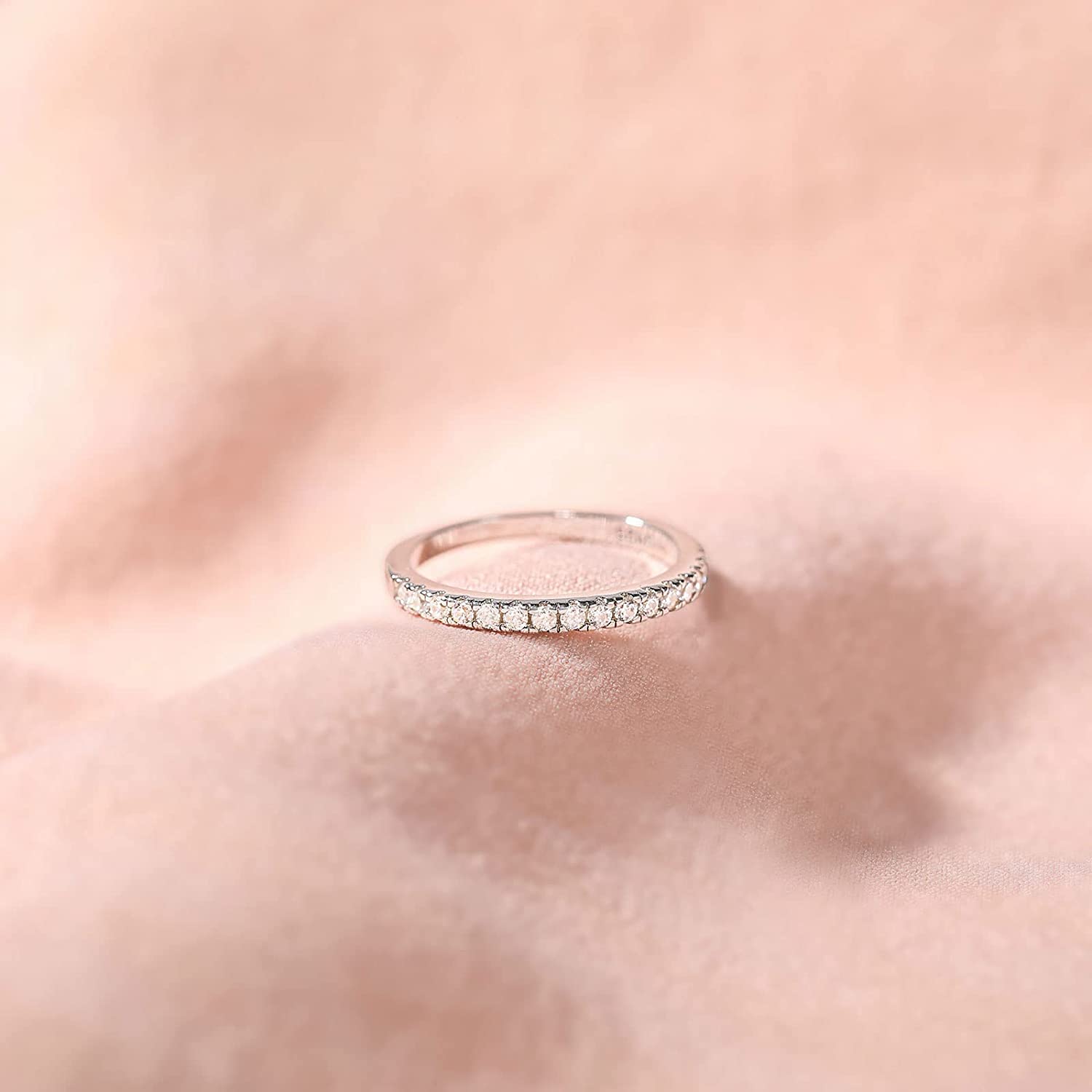 EAMTI 2mm 14K Gold Plated Wedding Band Cubic Zirconia Half Eternity Stackable Engagement Ring Size 3-13