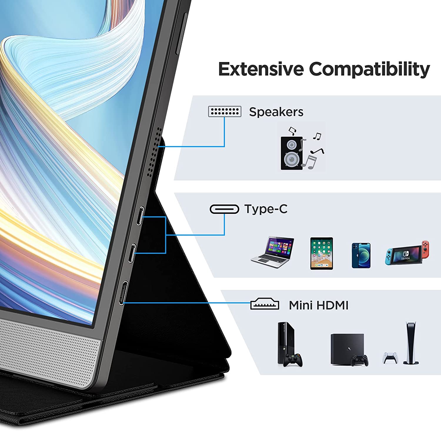 KOORUI Portable Monitor 15.6 Inch 1080P FHD Portable Laptop Monitor IPS Second Screen USB-C HDMI Travel Monitor w/Protective Cover & Dual Speakers, External Monitor for PC Phone Xbox PS4/5 Switch