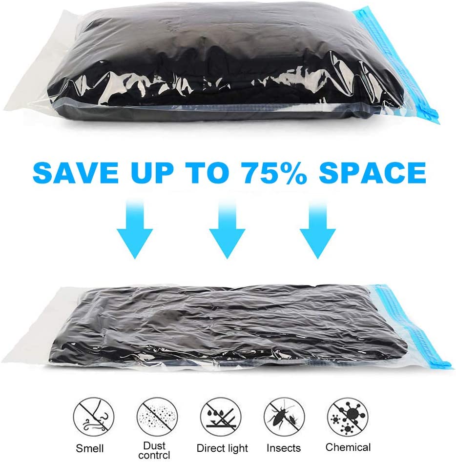 Compression Bags for Travel - Travel Accessories - 10 Pack Space Saver Bags - No Vacuum or Pump Needed - Vacuum Storage Bags for Travel Essentials - Travel and Home Packing-Organizers (Blue)