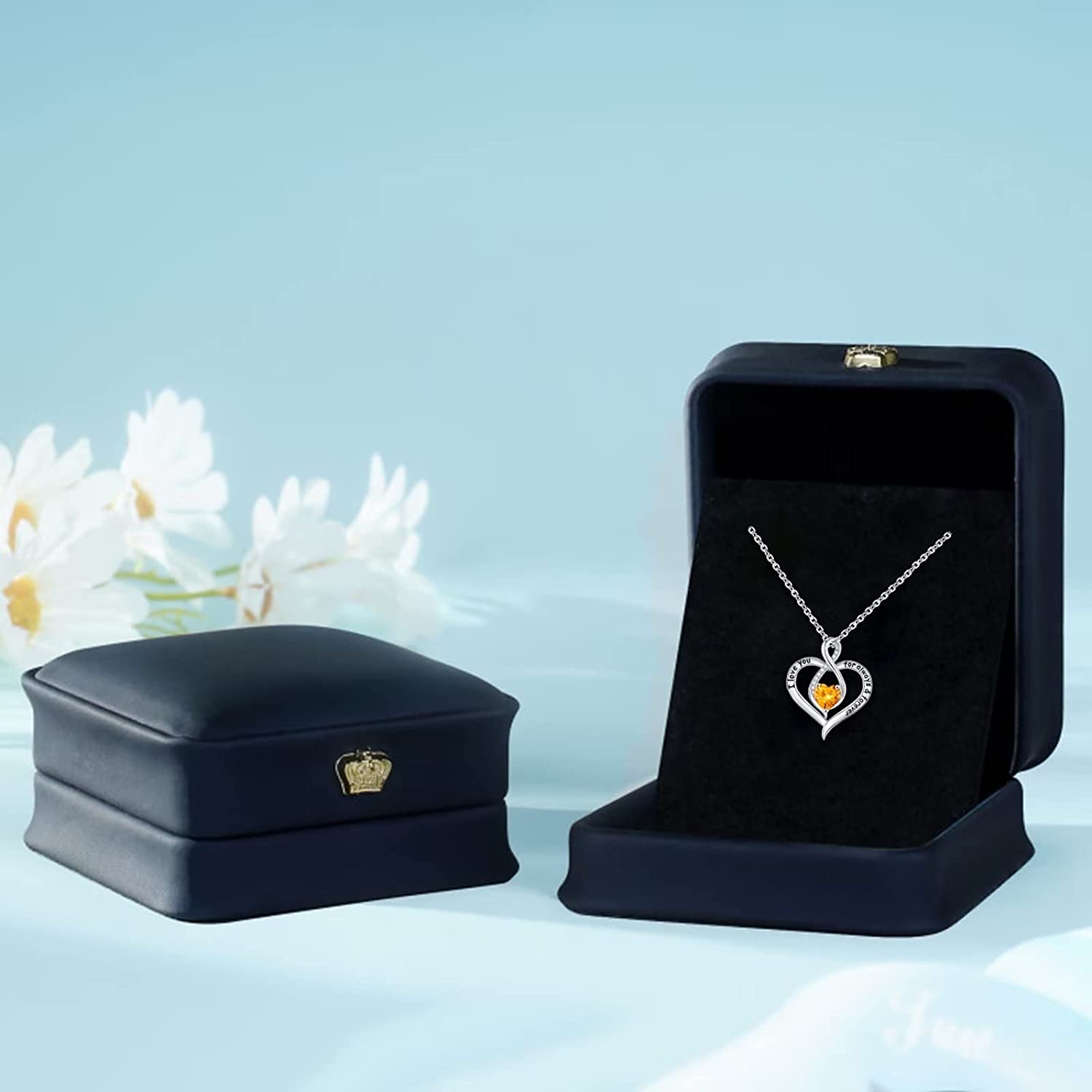 Love Heart Birthstone Necklace for Women， S925 Sterling Silver Birthstone Necklace I Love You Always and Forever Valentines Day Gifts Mothers Days Gifts Jewelry Gifts for Mom Girlfriend Wife Girls