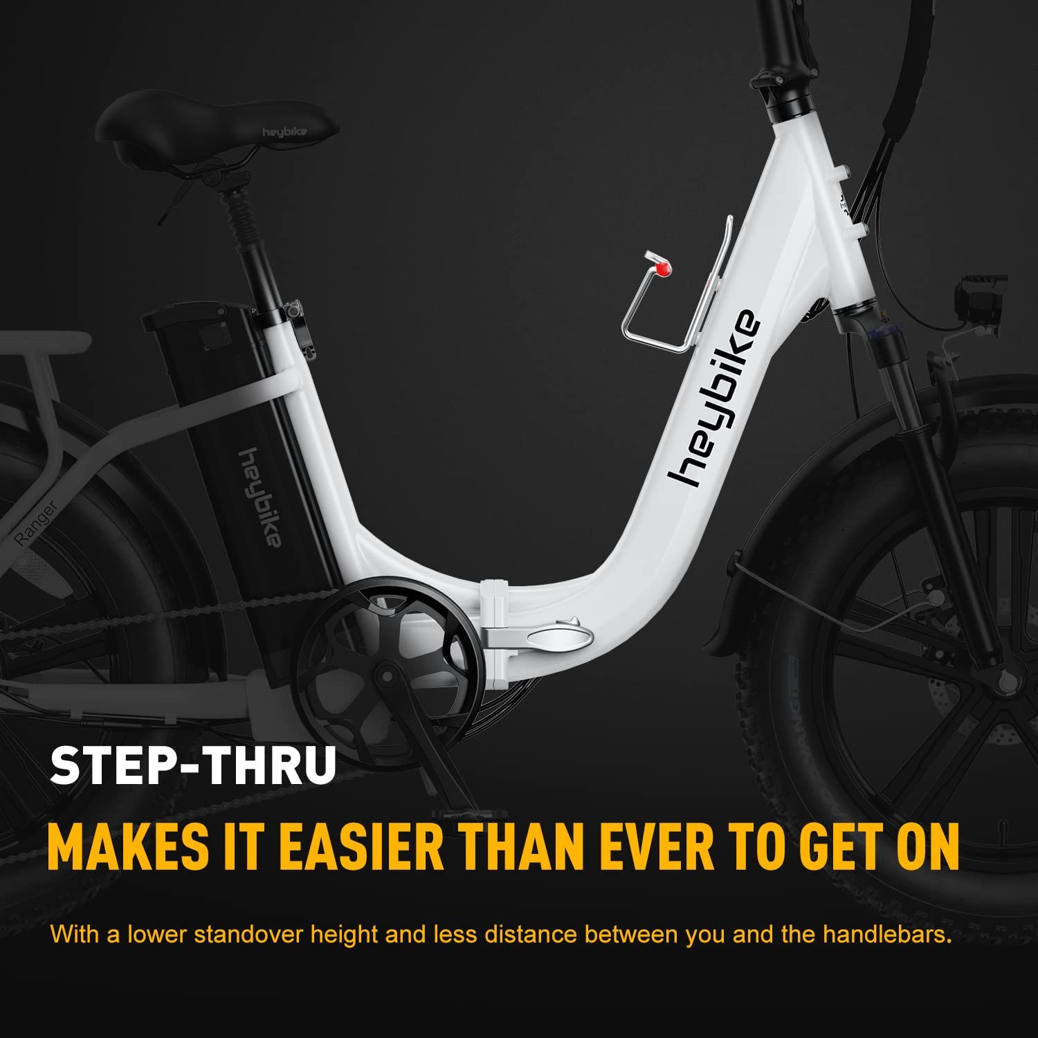 Heybike Ranger Electric Bike for Adults Foldable 20" x 4.0 Fat Tire Step-Thru Electric Bicycle with 500W Motor， 48V 15AH Removable Battery and Dual Shock Absorber