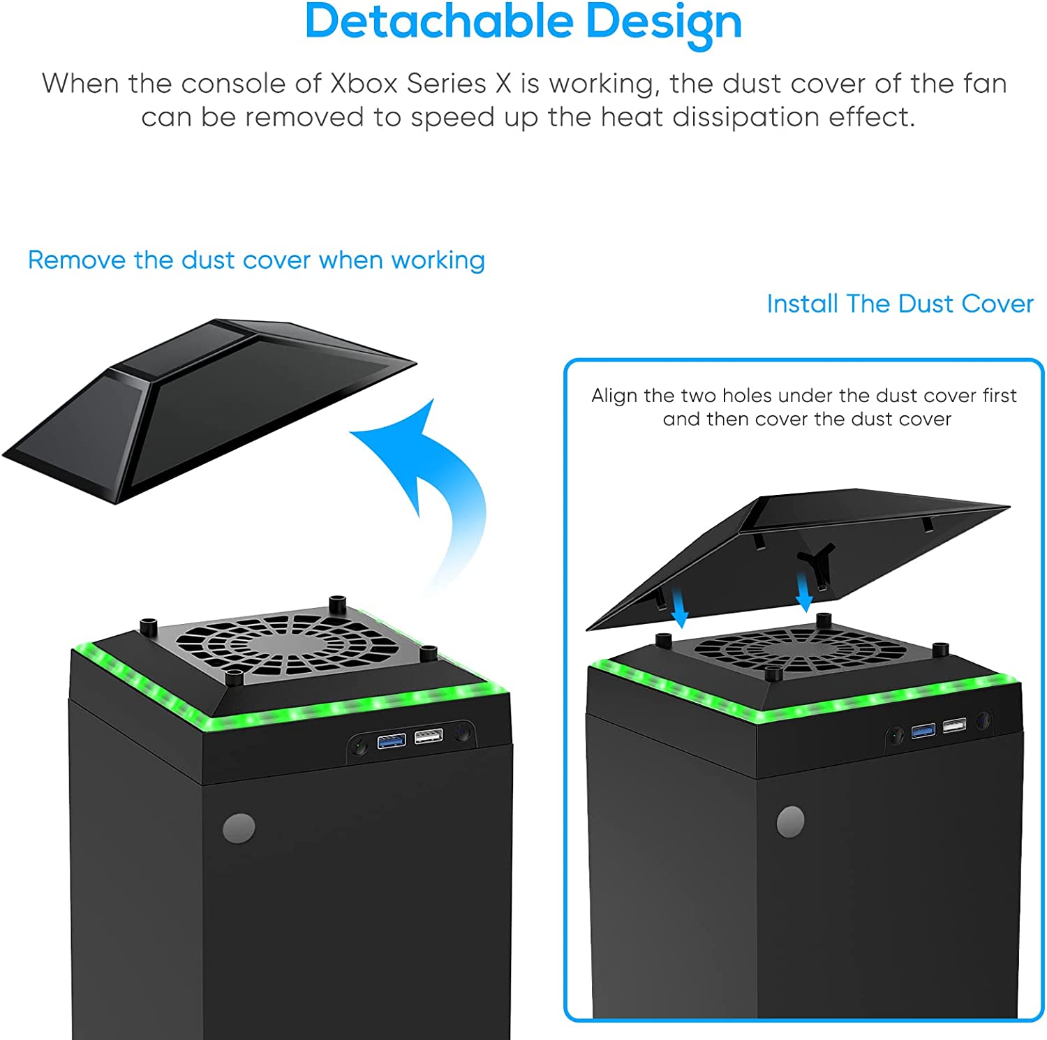 Cooling Fan Dust Proof for Xbox Series X Console with Colorful Light Strip，MENEEA Dust Cover Filter，Rubber Dust Plugs，Low Noise Top Fan with 3 Gears，Cooler&amp;Light Independent Touch Switch， 2 USB Po