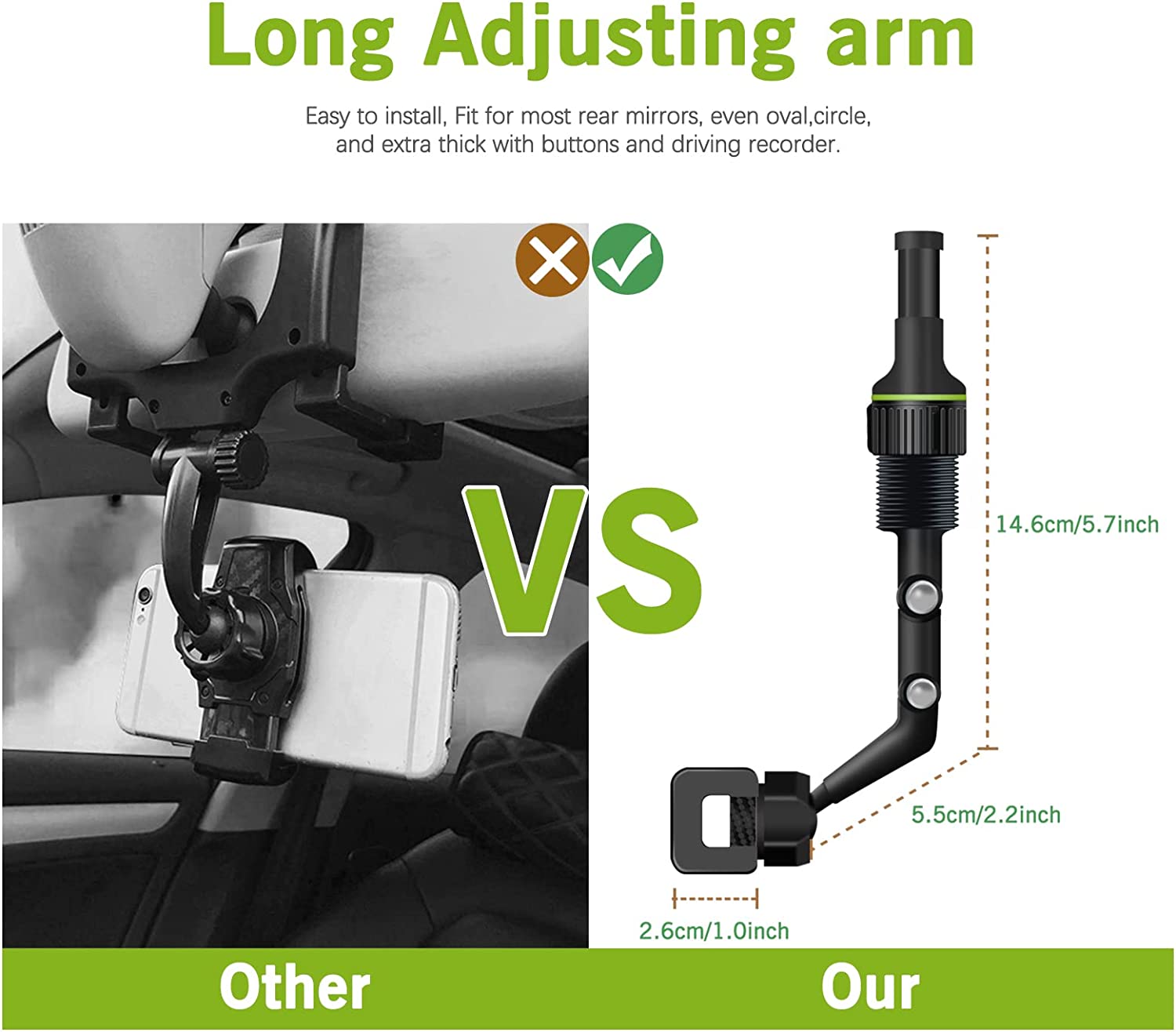 Rearview Mirror Phone Holder for Car-Upgraded Multifunctional Phone Mount for Car 360° Rotatable and Retractable Rearview Mirror Phone Holder for All Mobile Phones and All Car