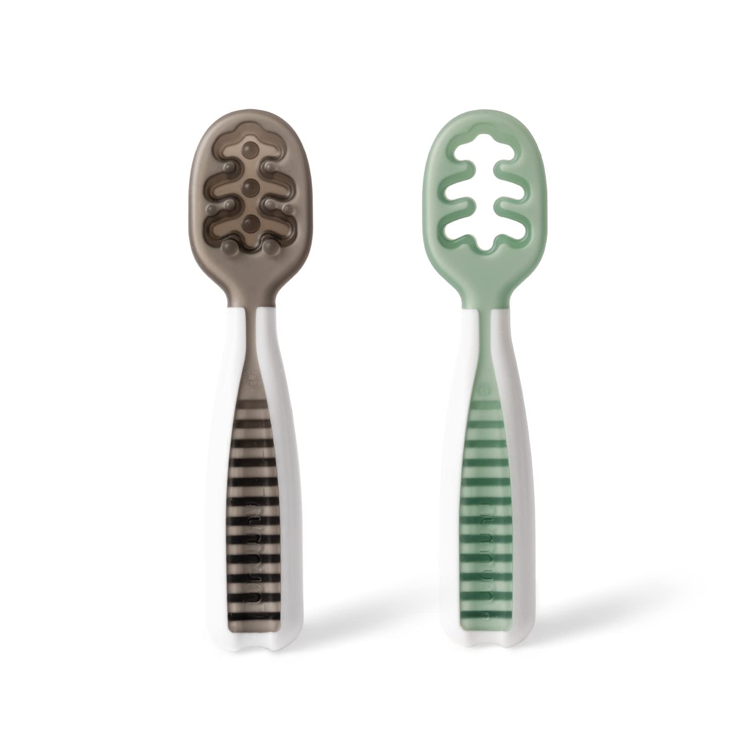 NumNum Pre-Spoon GOOtensils | Baby Spoon Set (Stage 1 + Stage 2) | BPA Free Silicone Self Feeding Toddler Utensils | for Kids Ages 6 Months+, 1-Pack, Two Spoons, Frosty Lilac/Rosebud