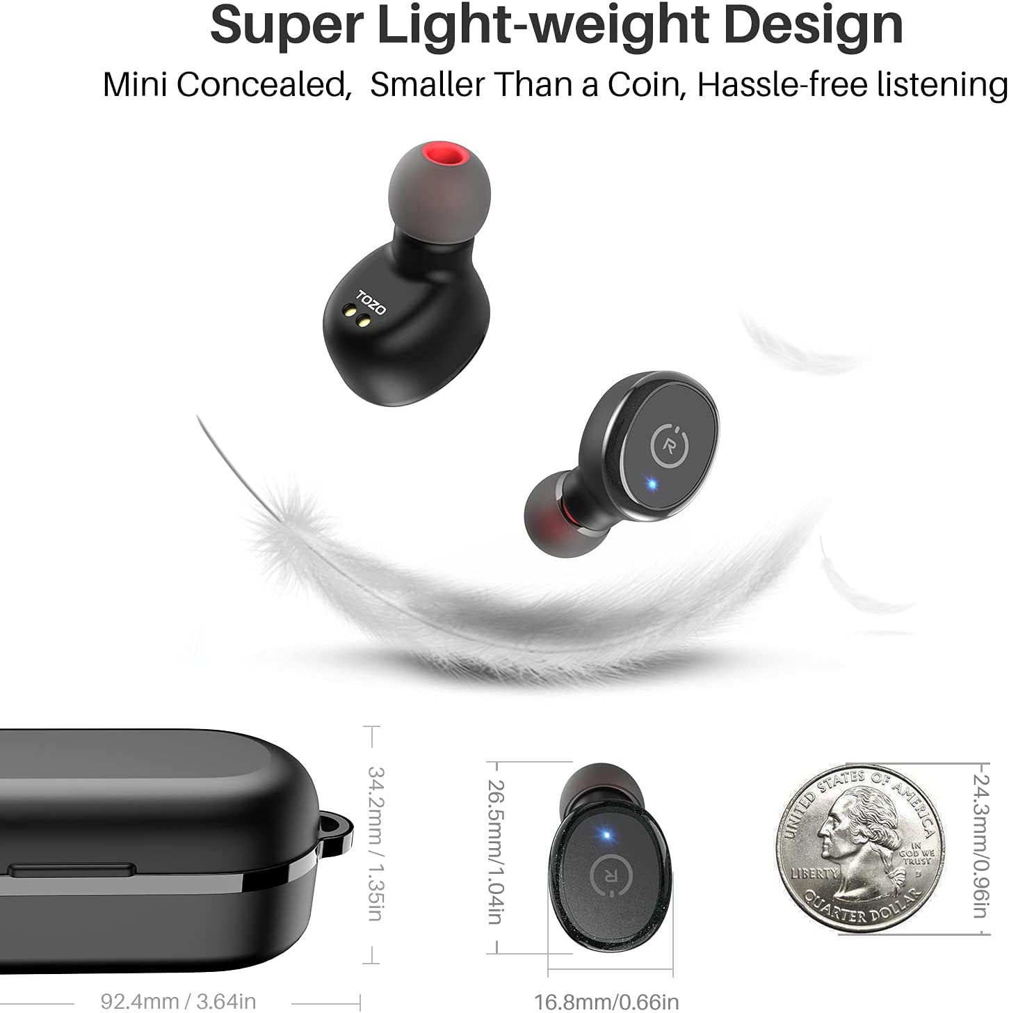 TOZO T10 Bluetooth 5.3 Wireless Earbuds with Wireless Charging Case IPX8 Waterproof Stereo Headphones in Ear Built in Mic Headset Premium Sound with Deep Bass for Sport Black ( Upgraded)