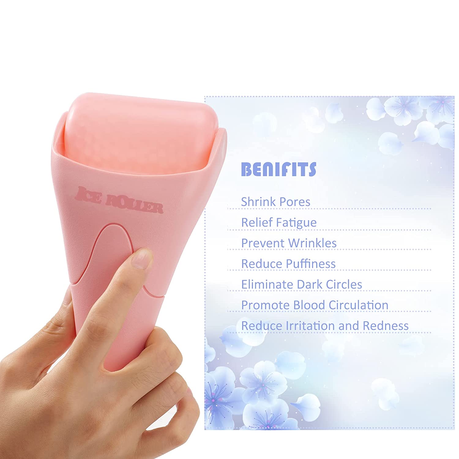 Ice Roller for Face, Eyes and Whole Body Relief, Face Roller Skin Care Tool for Migraine Relief and Blood Circulation (Pink Handle+Pink Roller Head)