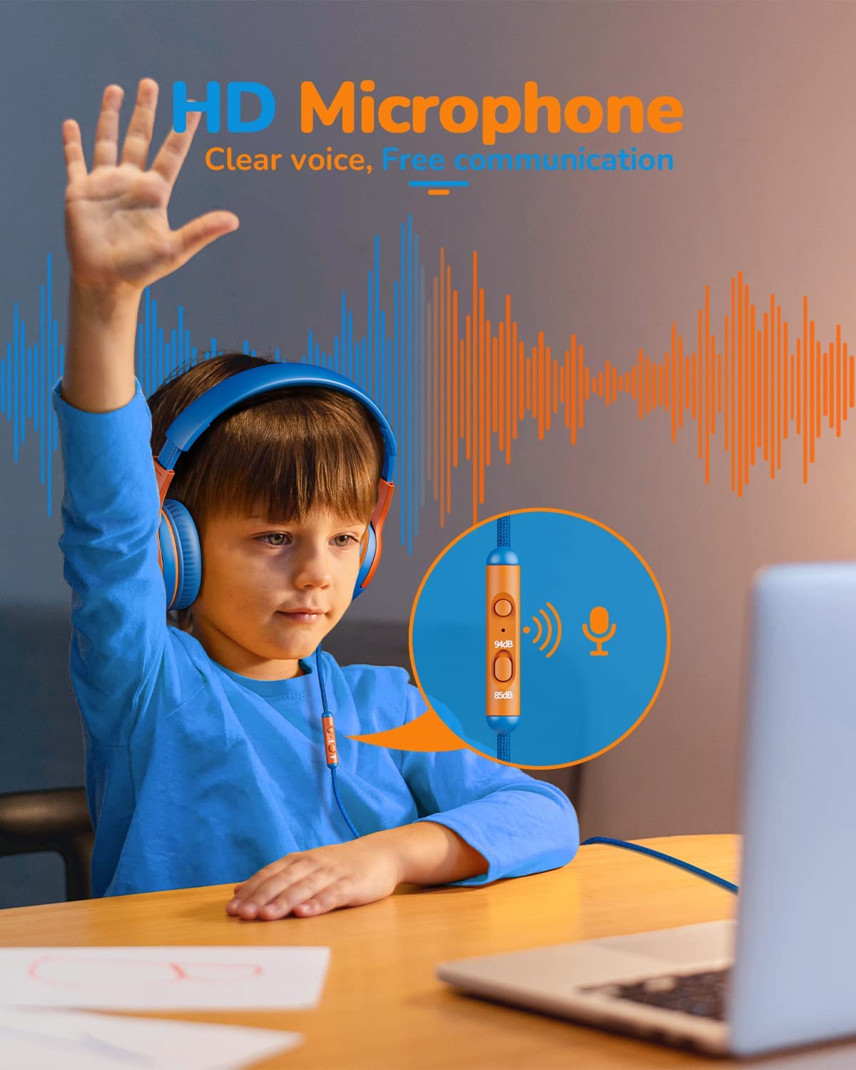 awatrue Kids Headphones-Headset for School with Microphone 85/94dB Volume Limiter 3.5mm Jack Wired Foldable Over-Ear Headphones with Shareport for Girls Boys Children toddlerTeens Blue