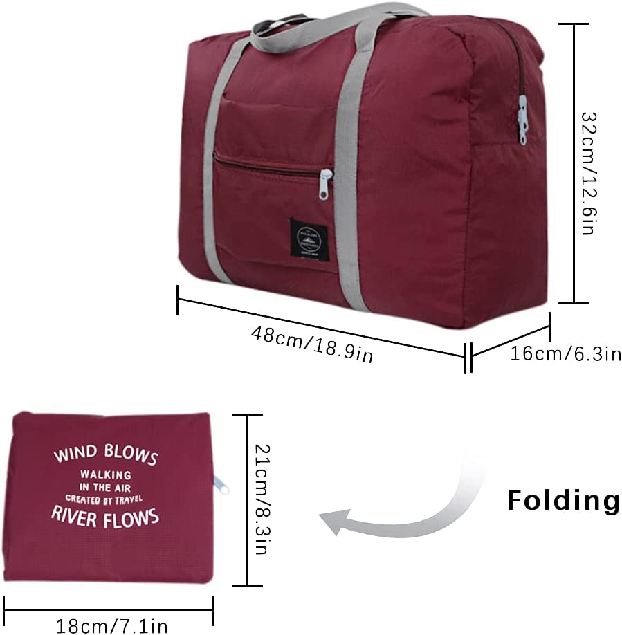 SITAKE 4 Pcs Foldable Travel Duffel Bag, Waterproof Lightweight Carry-on Bags, Suitable for Overnight, Holiday, Shopping, Weekends, Outing, Gym(Wine Red/Navy Blue/Sky Blue/Light Pink)