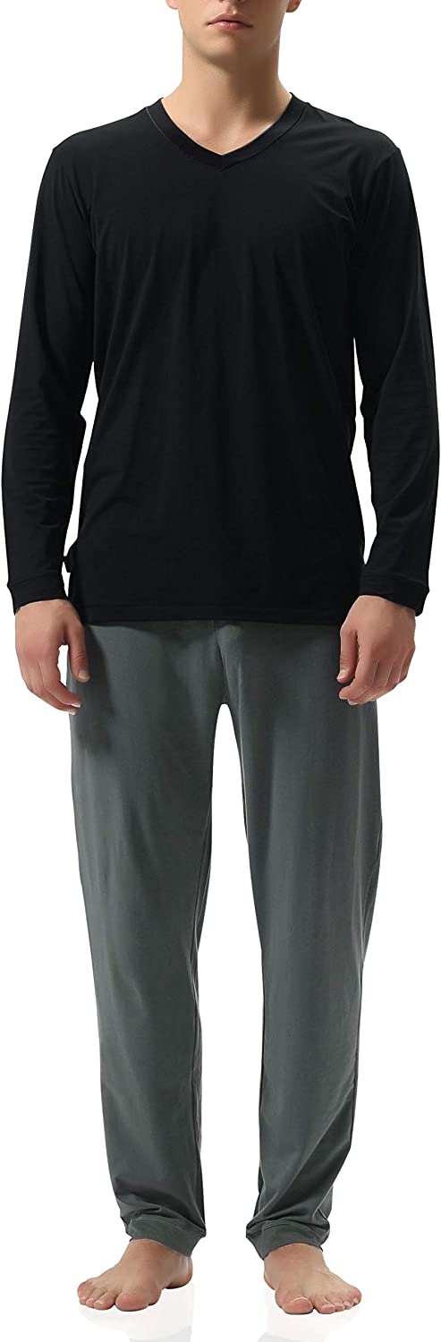 DAVID ARCHY Men's Cotton PJs Heather Striped Sleepwear Lounge Wear Top & Bottom Pajama Set