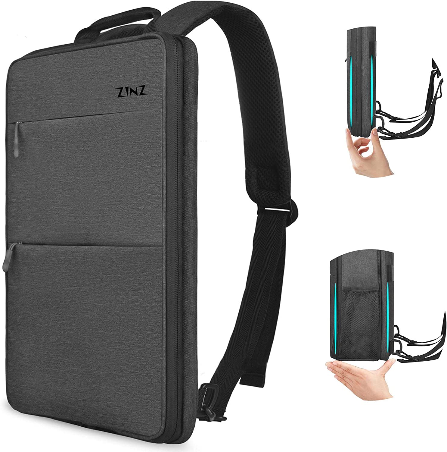 Slim & Expandable Laptop Backpack 15 15.6 16 Inch Sleeve with USB Port, Spill-Resistant Notebooks Bag Case for Most 14-16 Inch MacBooks Surface-Books Dell HP Lenovo Asus Computers, Dark Gray
