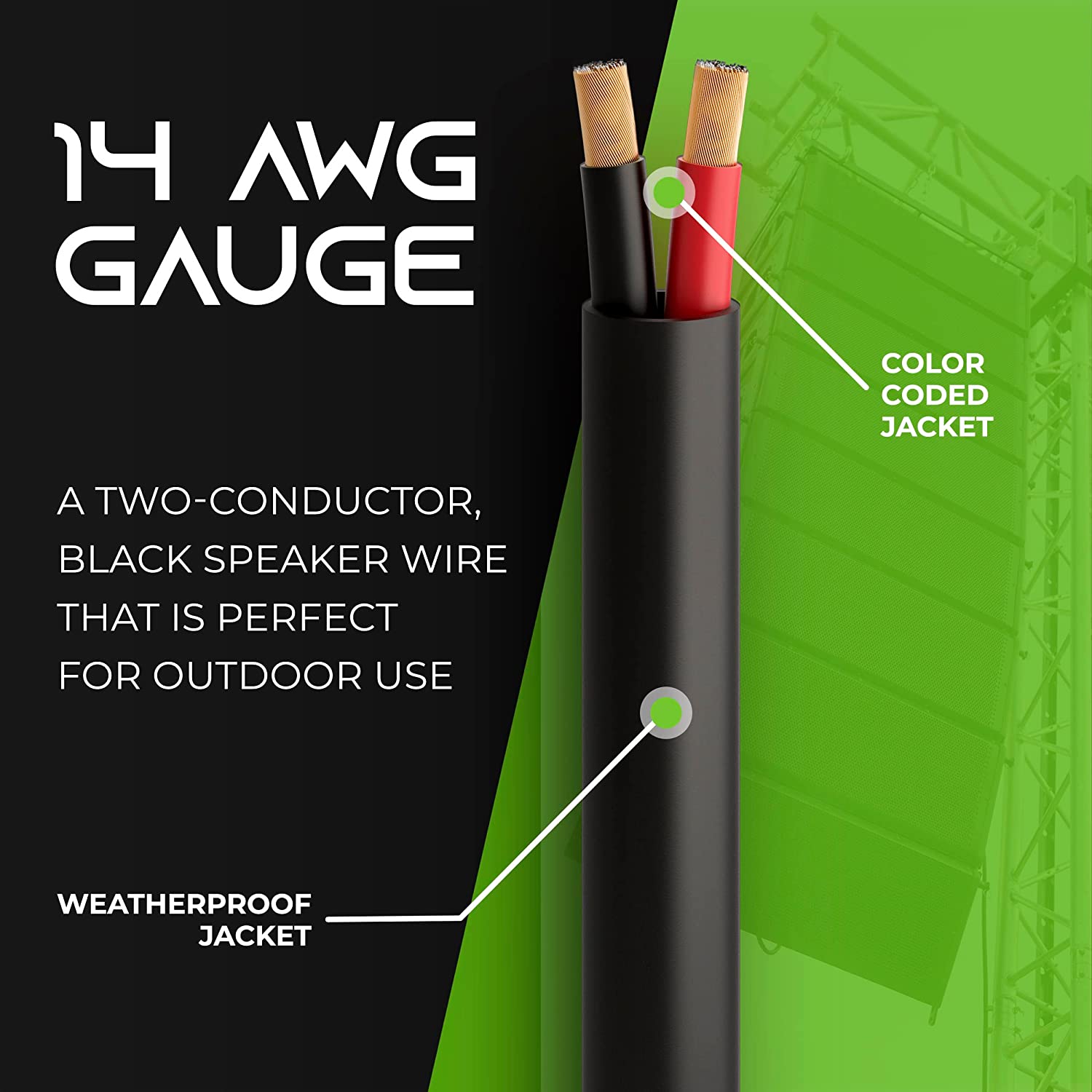 GearIT 12/2 Speaker Wire (100 Feet) 12 Gauge (Copper Clad Aluminum) - Outdoor Direct Burial in Ground/in Wall / CL3 CL2 Rated / 2 Conductors - CCA, Black 100ft