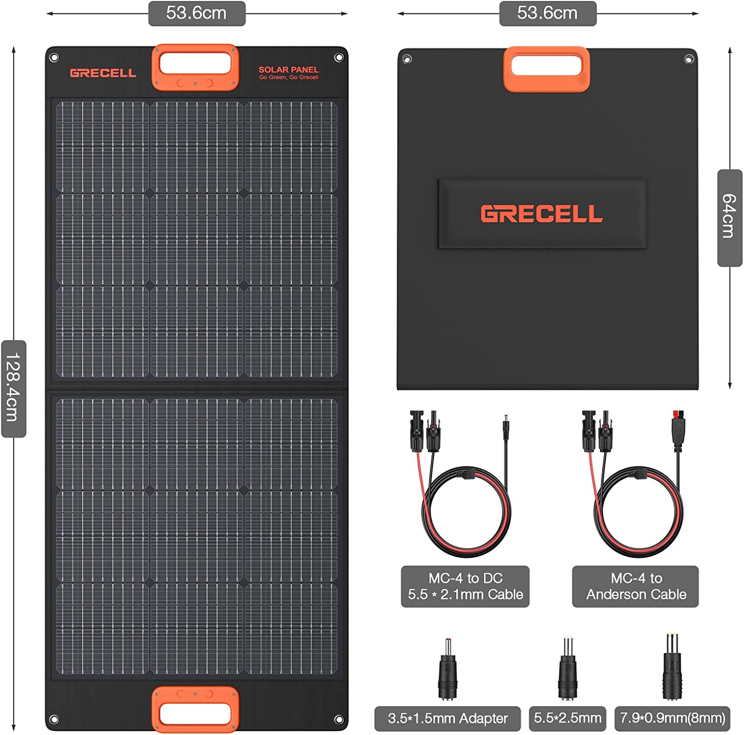 GRECELL 100W Portable Solar Panel for Power Station Generator, 20V Foldable Solar Cell Solar Charger with MC-4 High-Efficiency Battery Charger for Outdoor Camping Van RV Trip