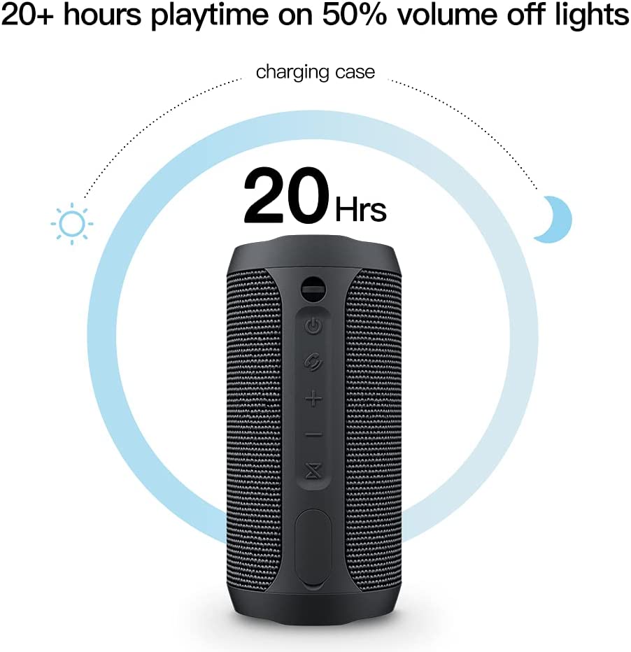 EDUPLINK Waterproof Portable Bluetooth Speaker - 20W Louder Wireless Speaker with 20 Hours Playtime, TWS Pairing, RGB Lights and TF Slot - Perfect for Beach and Pool (Black)