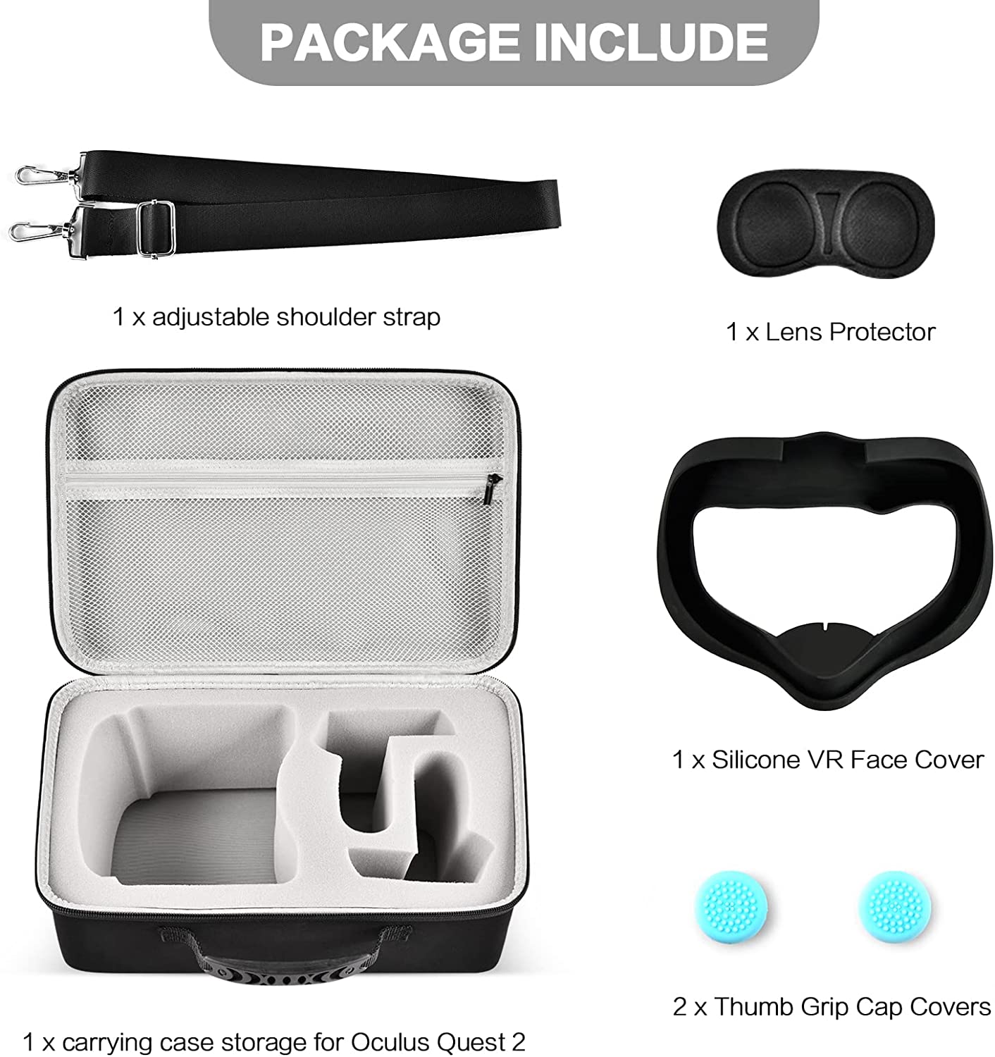 Hard Carrying Case for Meta/ for Oculus Quest 2 All-in-One VR Gaming Headset and Touch Controllers， Portable Travel Cover Storage Bag with Silicone Face Cover &amp; Lens Protector for Quest 2 Accessor