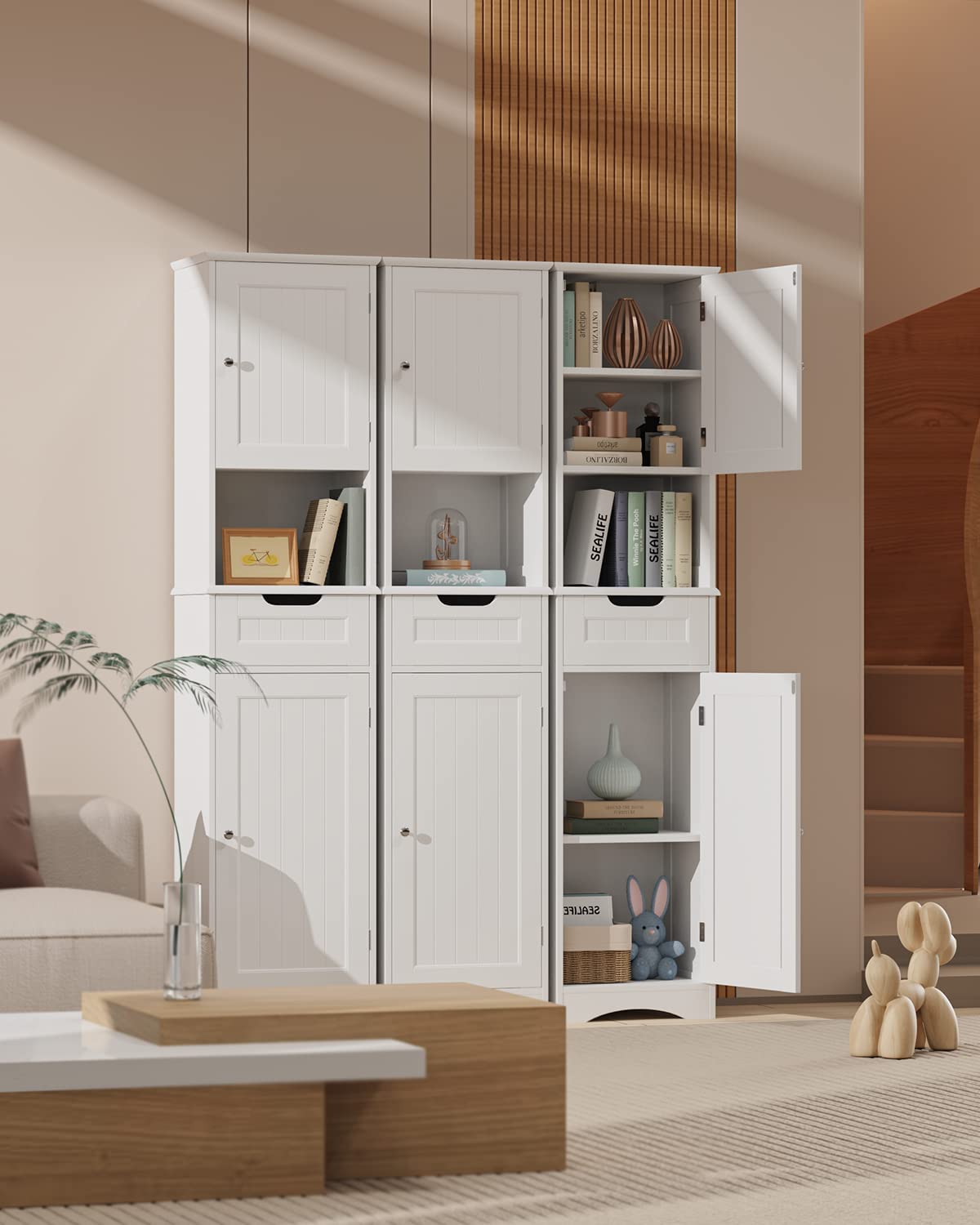 Gizoon 67" H Bathroom Storage Cabinet Organizer w/ 2 Doors & 1 Drawer, Tall Slim Freestanding Linen Tower w/Adjustable Shelves for Home, Versatile, Anti-Tipping