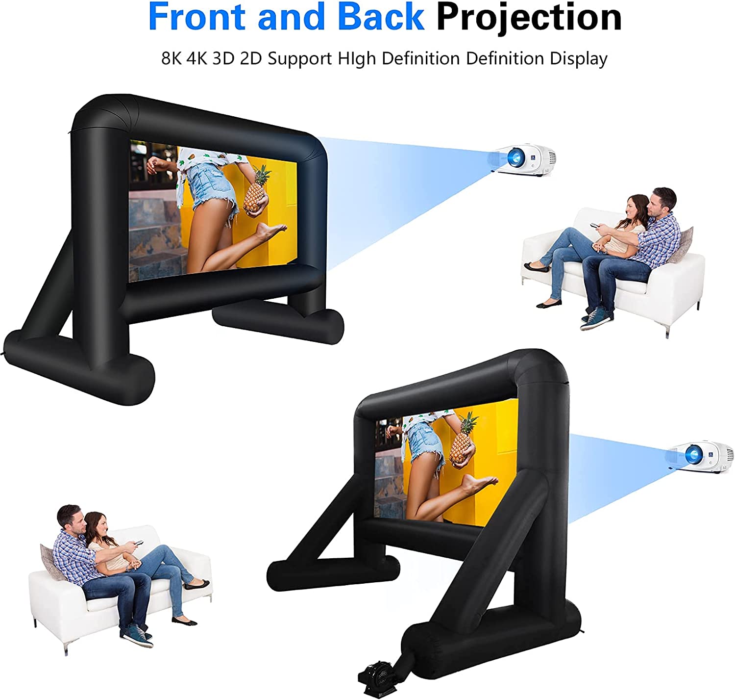 GZKYYLEGS 16 Feet Inflatable Movie Screen Outdoor, Projection Screen with Air Blower, Tie-Downs and Storage Bag - Easy Set up, Blow Up Screen for Backyard Movie Night, Theme Party