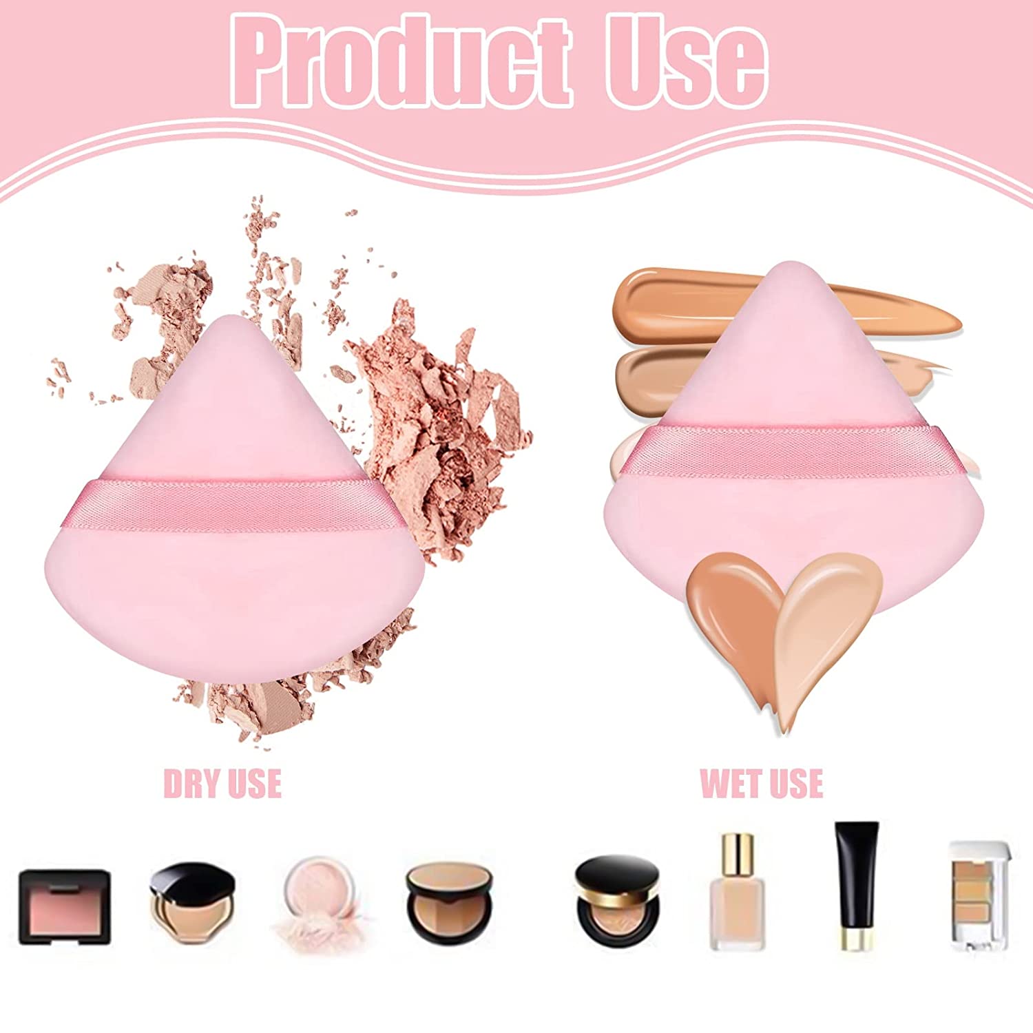 12 Pieces Powder Puffs for Face Powder Triangle Makeup Sponge for Loose Powder Cosmetic Foundation Sponge Soft Setting Powder Puff Beauty Blender Makeup Tool(Black)