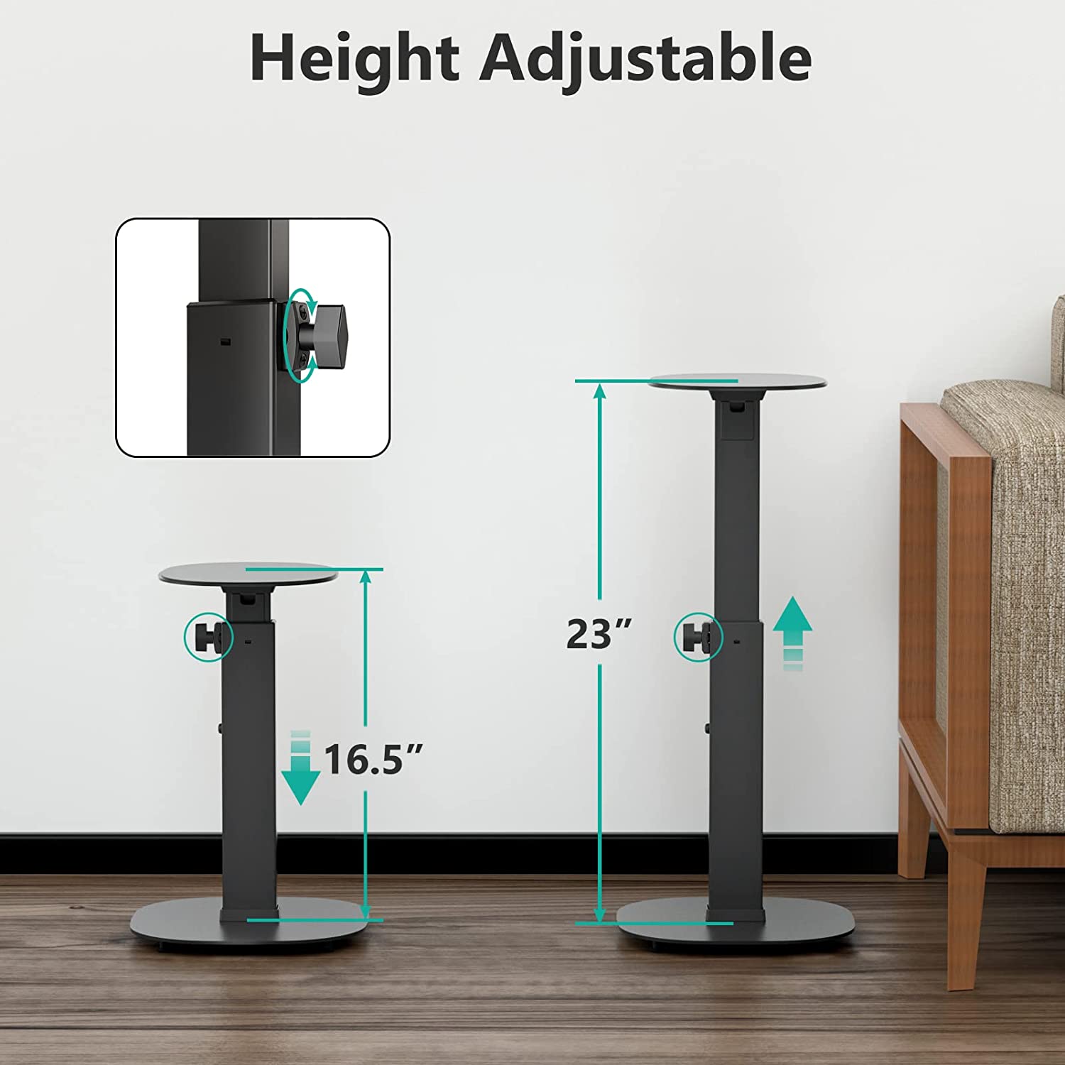 WALI Universal Speaker Stands, Surround Sound Speaker Stands for Satellite & Bookshelf Speakers Up to 22lbs, Height Adjustable with Built-in Cable Management, 1 Pair (SFS001), Black